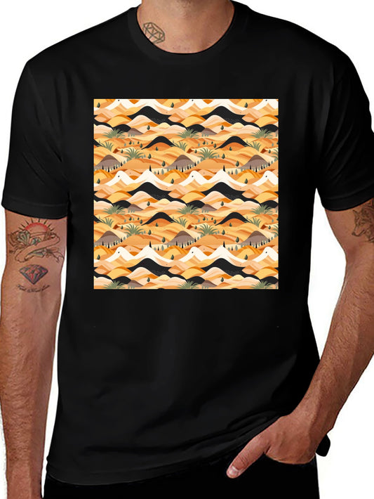 Abstract Desert Landscape Print Black T-Shirt