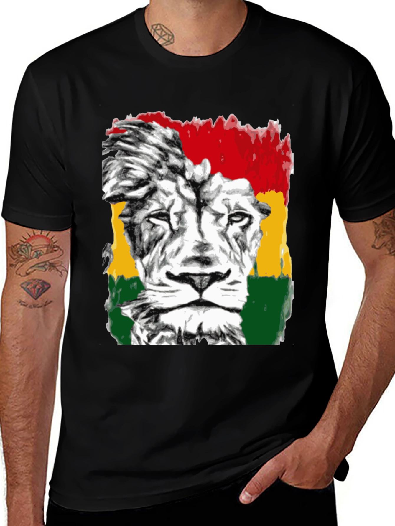 Rasta Lion Graphic Tee - Reggae Inspired Black T-Shirt