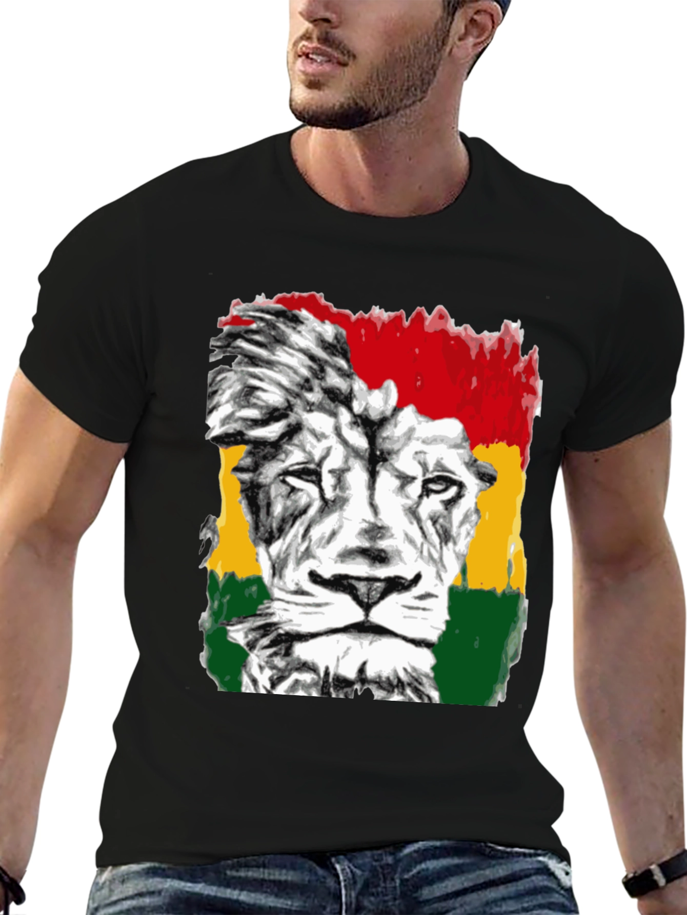 Rasta Lion Graphic Tee - Reggae Inspired Black T-Shirt