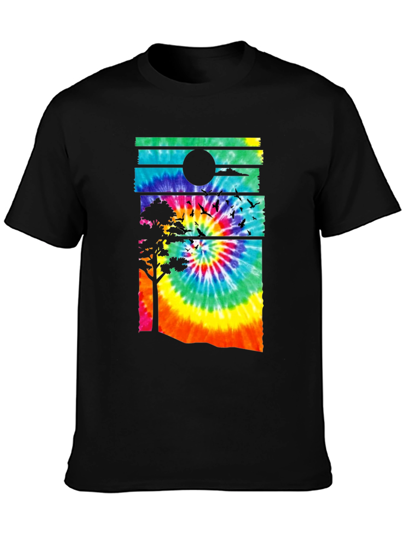 Tie-Dye Sunset Graphic Tee - Black Casual Shirt