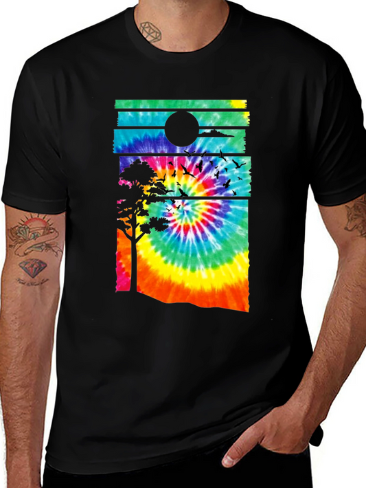 Tie-Dye Sunset Graphic Tee - Black Casual Shirt
