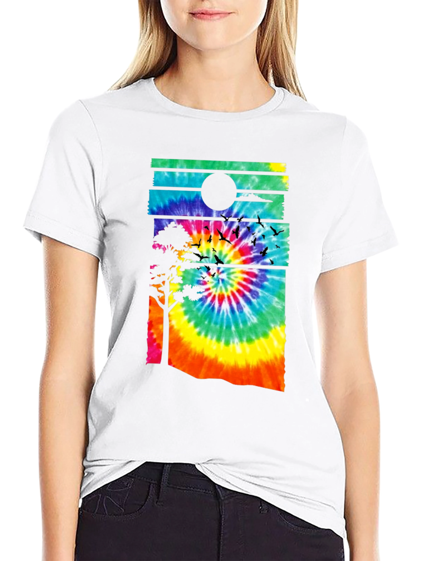 Tie-Dye Sunset Graphic Tee - Black Casual Shirt