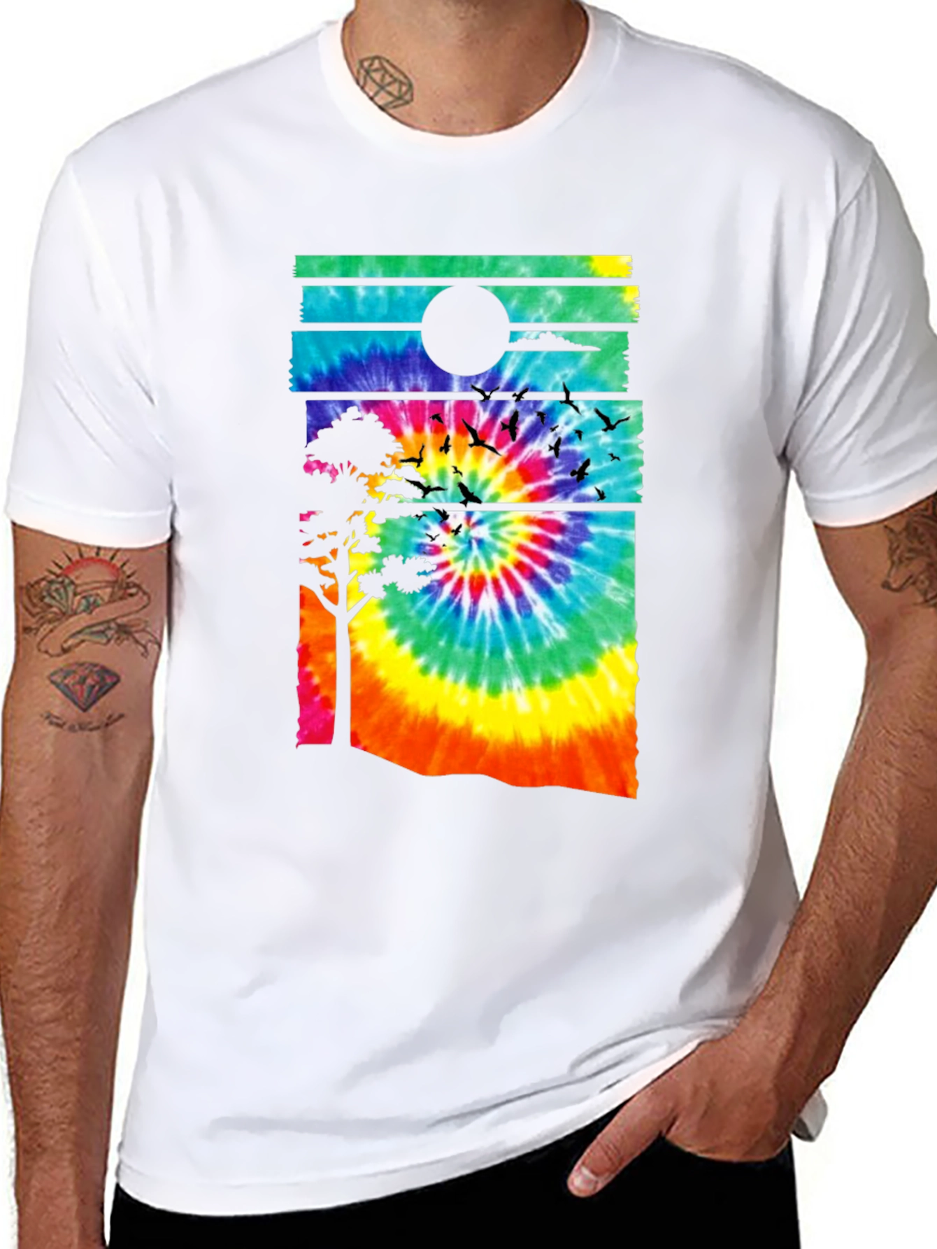 Tie-Dye Sunset Graphic Tee - Black Casual Shirt