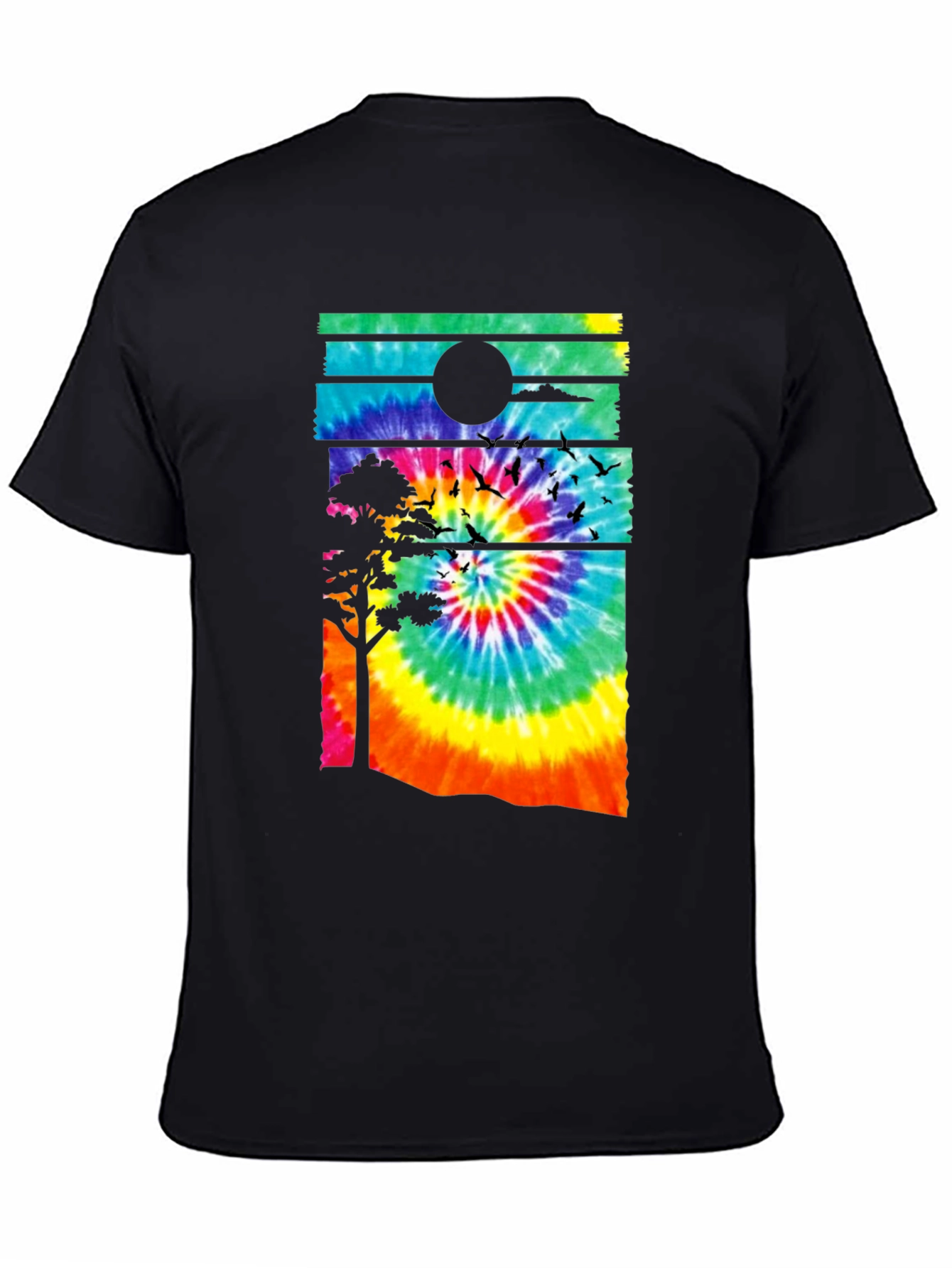Tie-Dye Sunset Graphic Tee - Black Casual Shirt