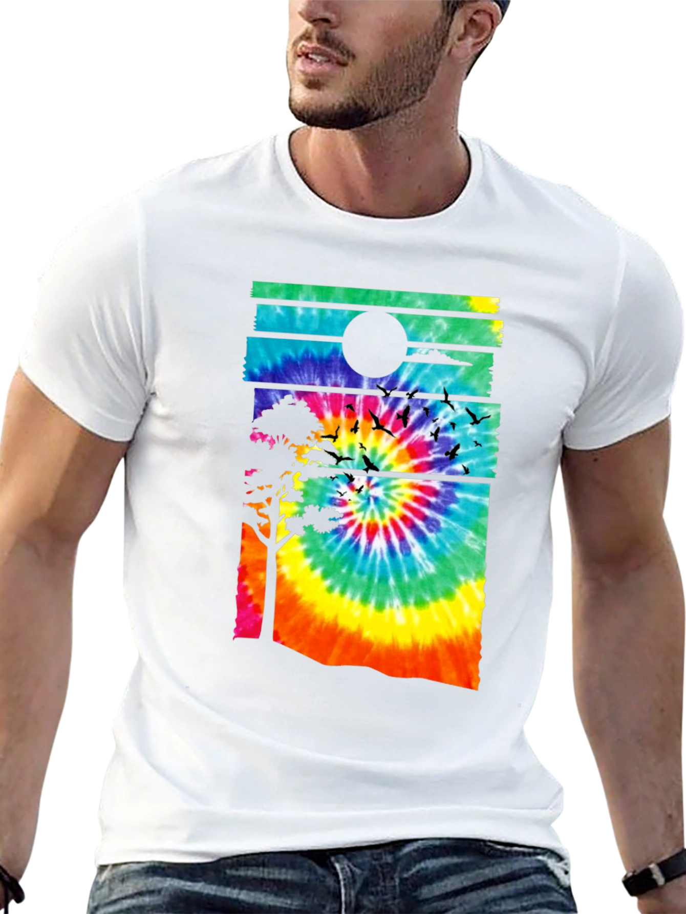 Tie-Dye Sunset Graphic Tee - Black Casual Shirt