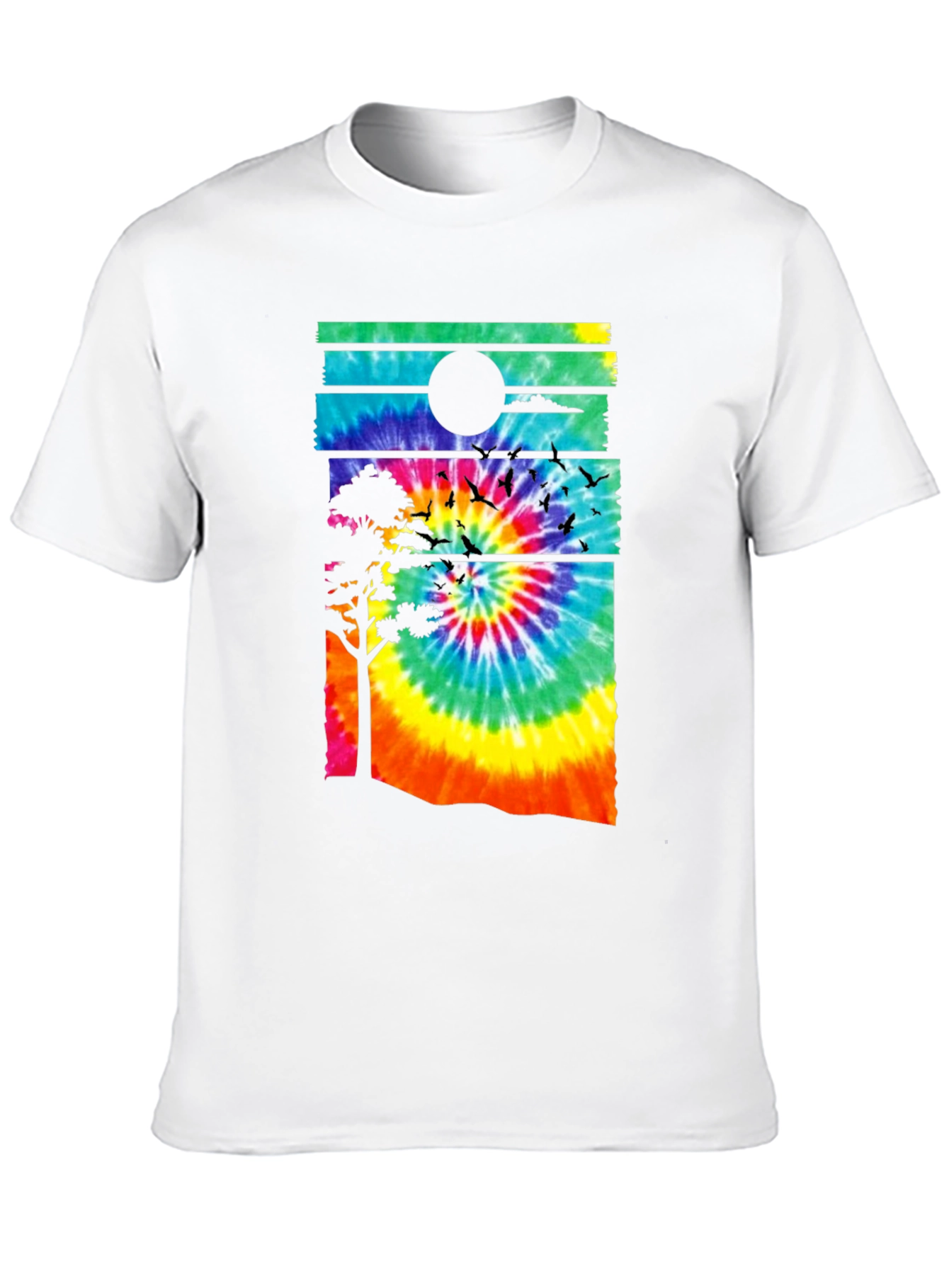 Tie-Dye Sunset Graphic Tee - Black Casual Shirt