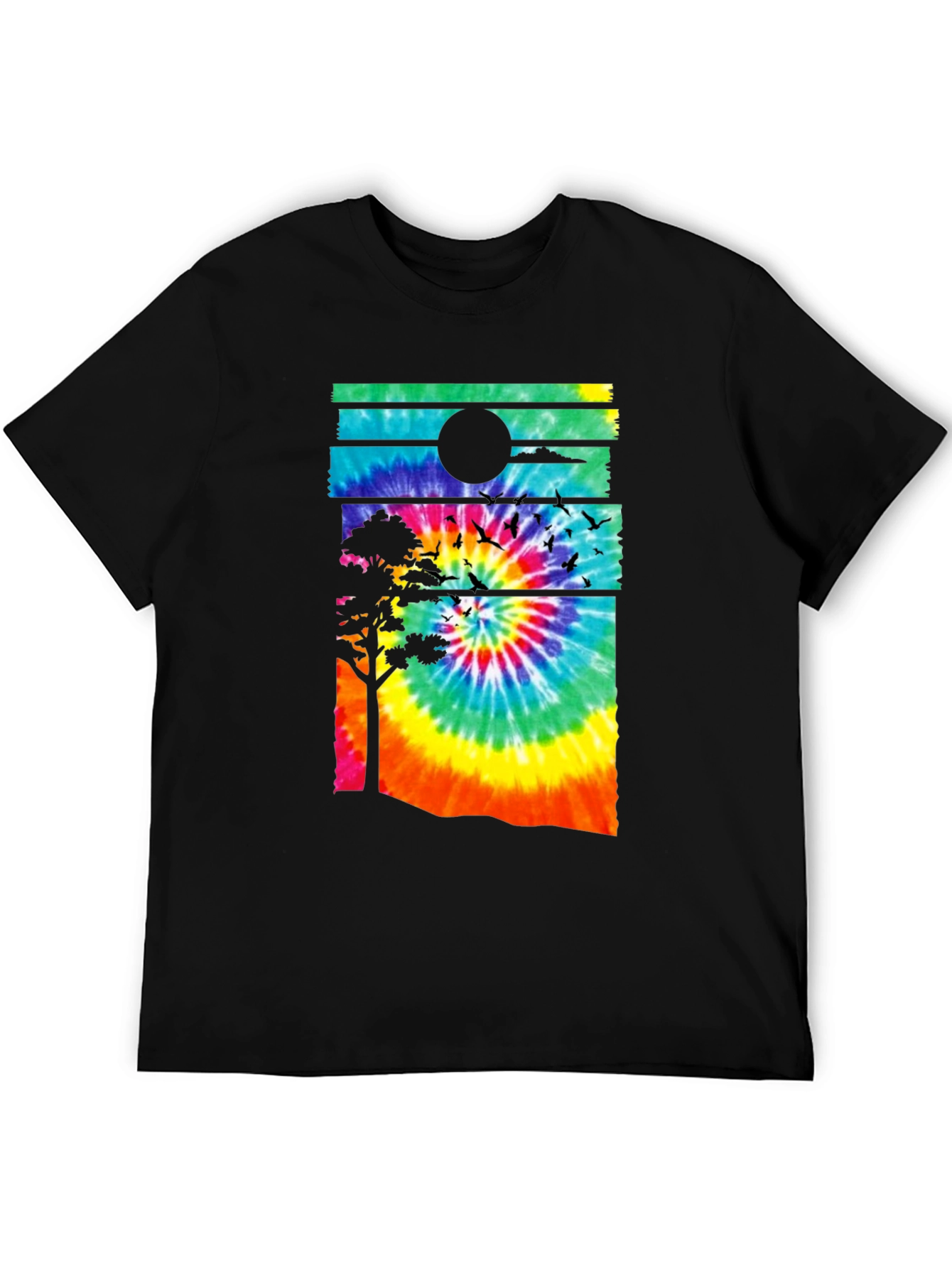 Tie-Dye Sunset Graphic Tee - Black Casual Shirt