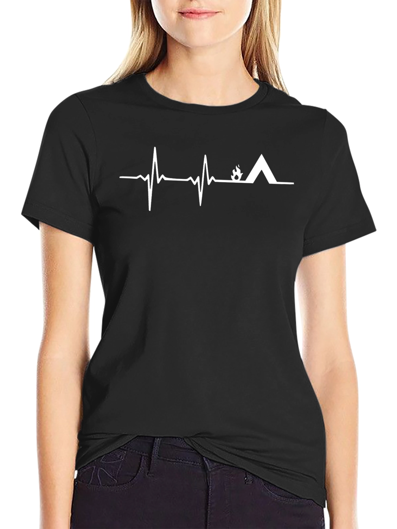 Camping Heartbeat T-Shirt - Black