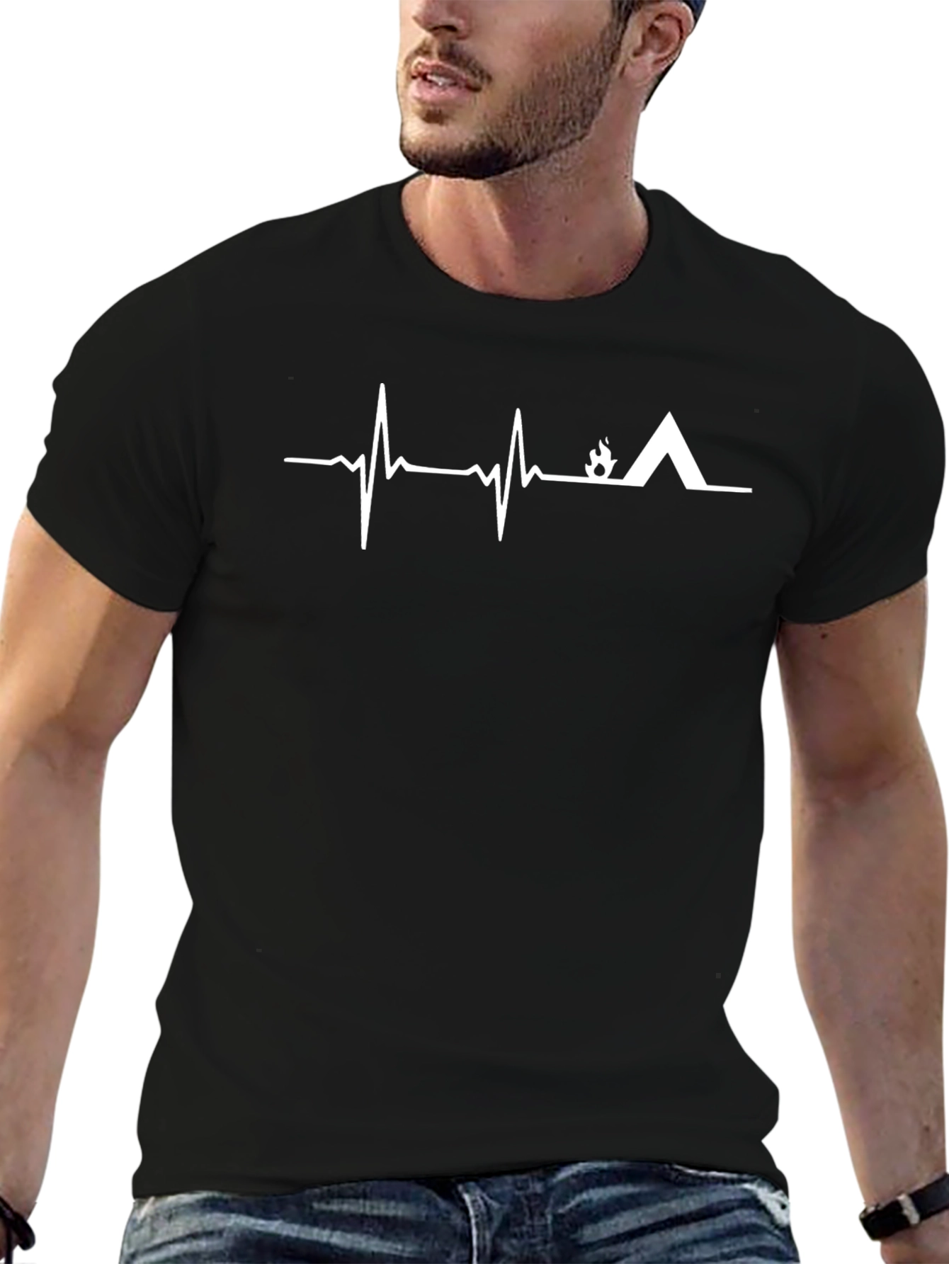 Camping Heartbeat T-Shirt - Black