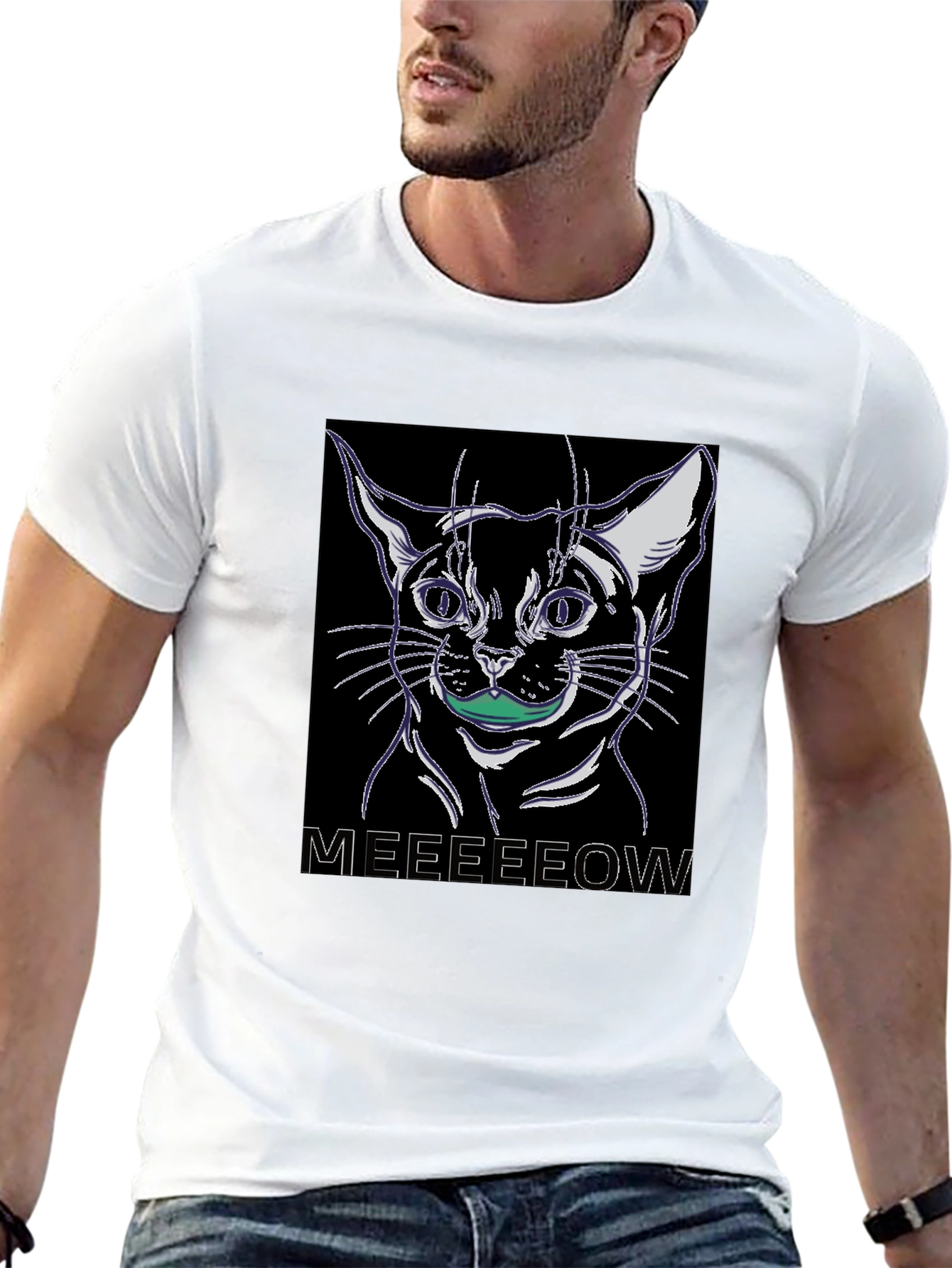 Cool Cat Meow Black Graphic Tee