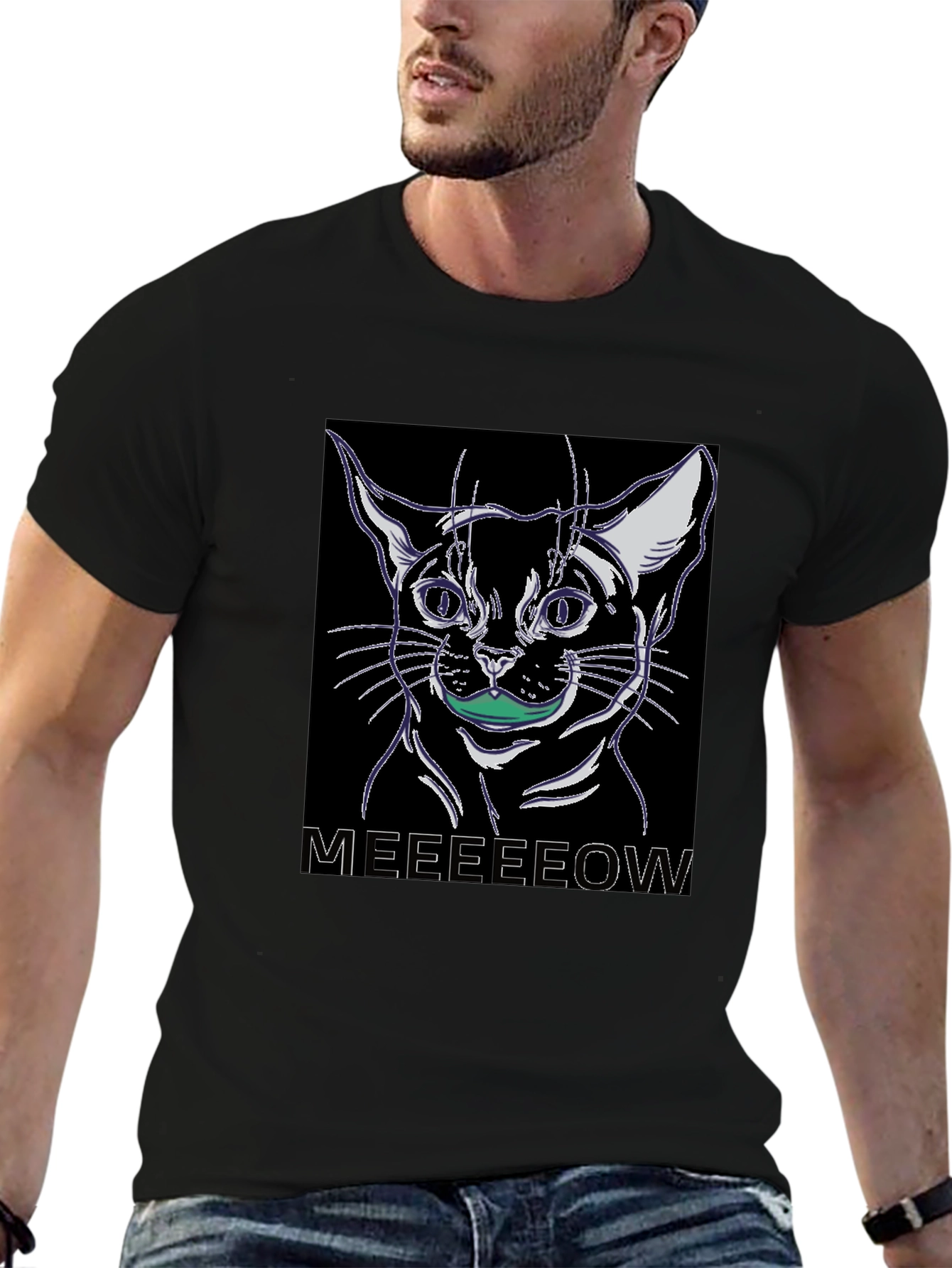 Cool Cat Meow Black Graphic Tee