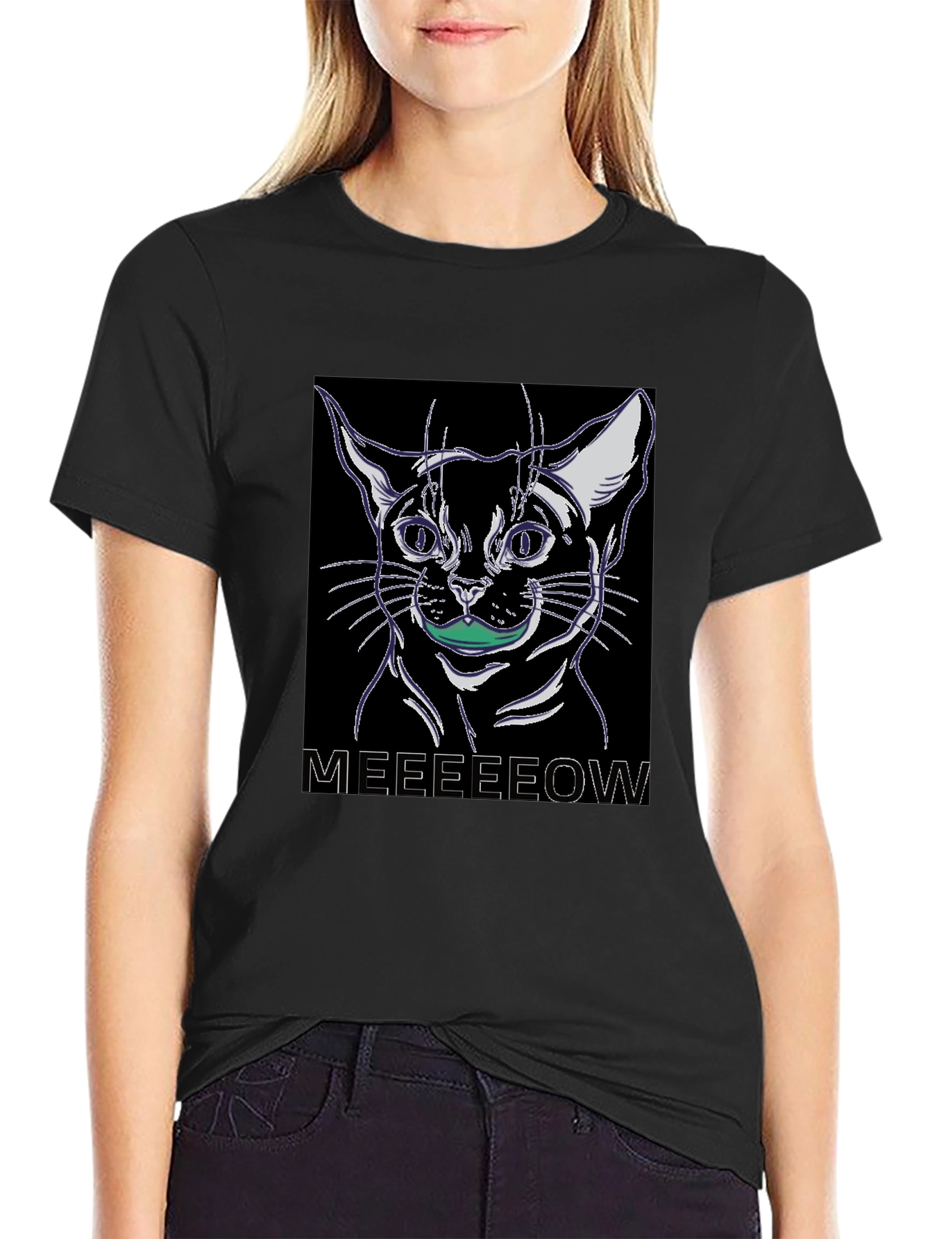 Cool Cat Meow Black Graphic Tee