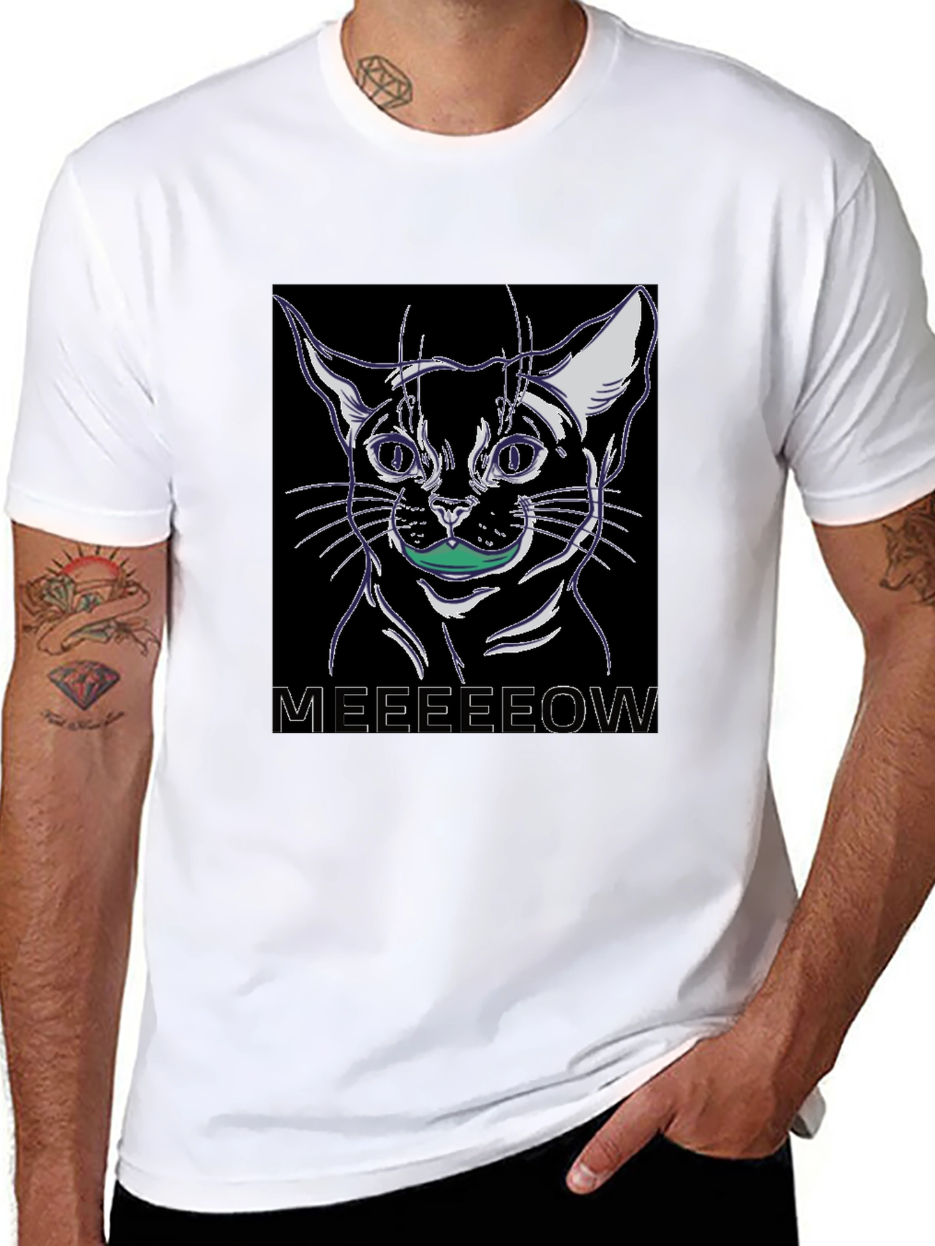 Cool Cat Meow Black Graphic Tee