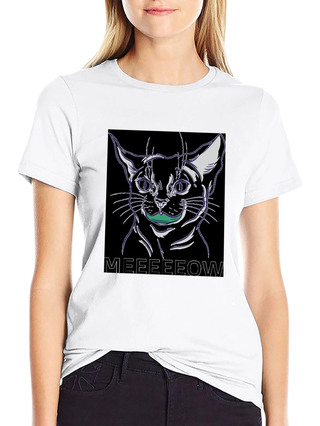 Cool Cat Meow Black Graphic Tee