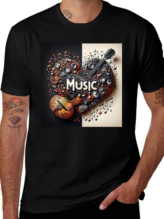 All You Need Is Music T-Shirt - Guitar & Notes Design