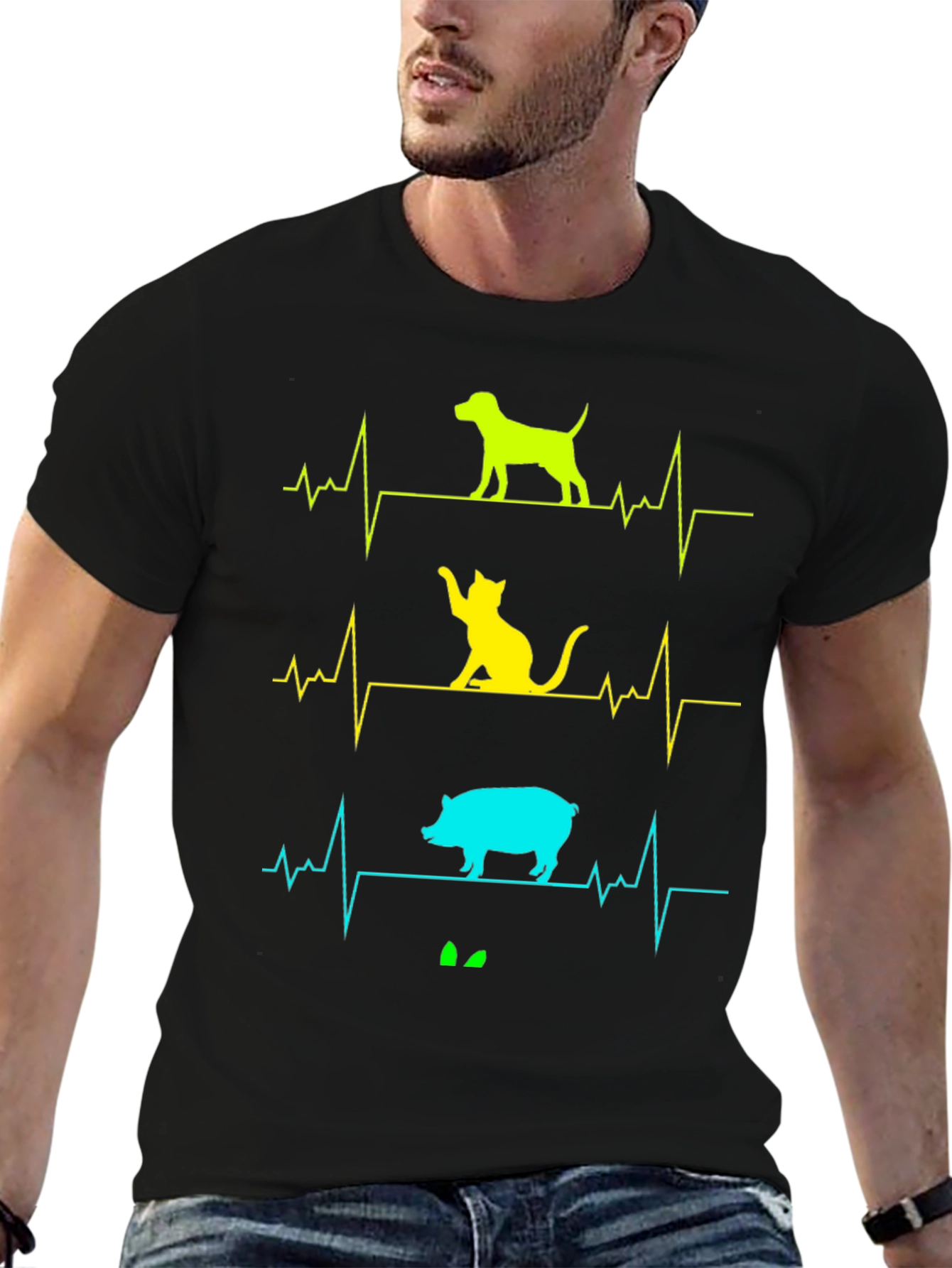 Animal Heartbeat T-Shirt - Dog Cat Pig Graphic Tee