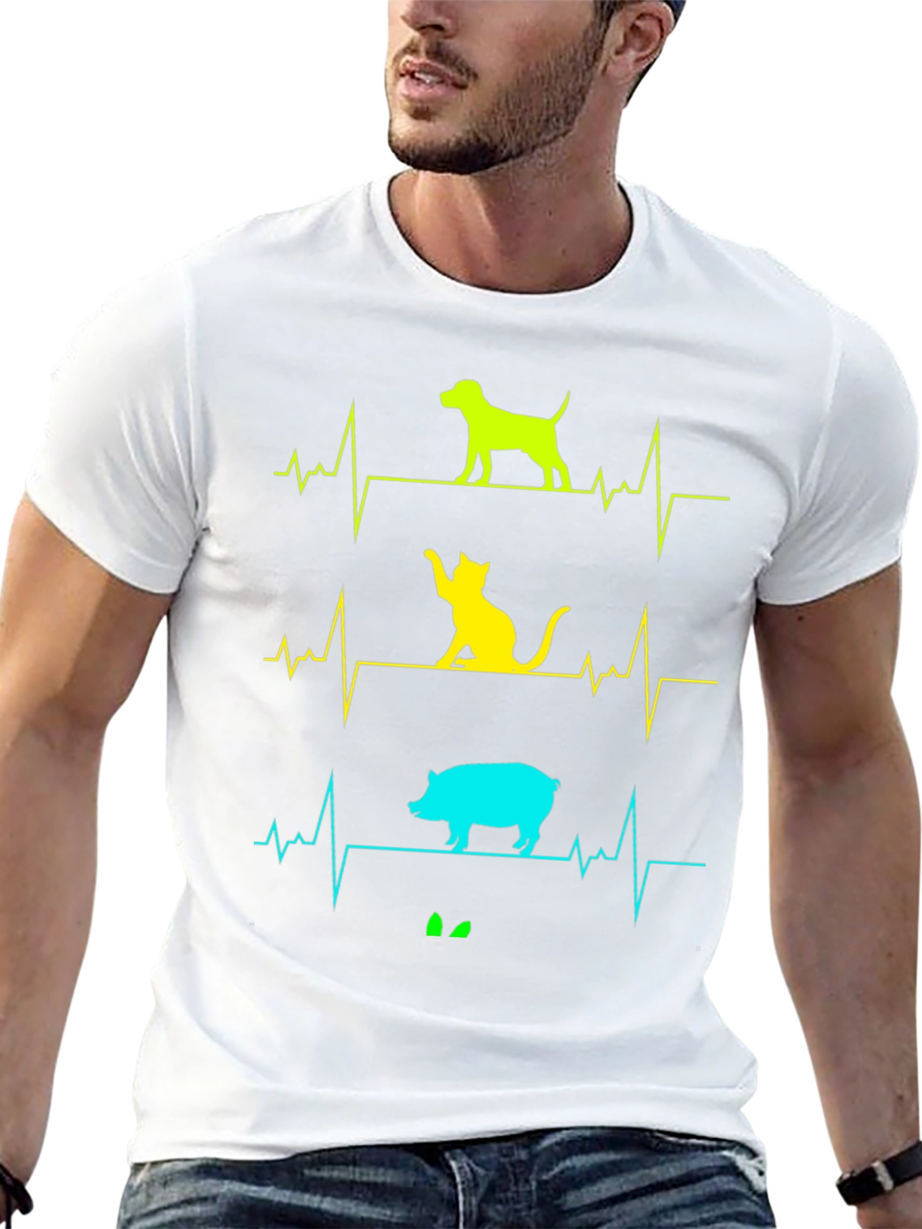 Animal Heartbeat T-Shirt - Dog Cat Pig Graphic Tee