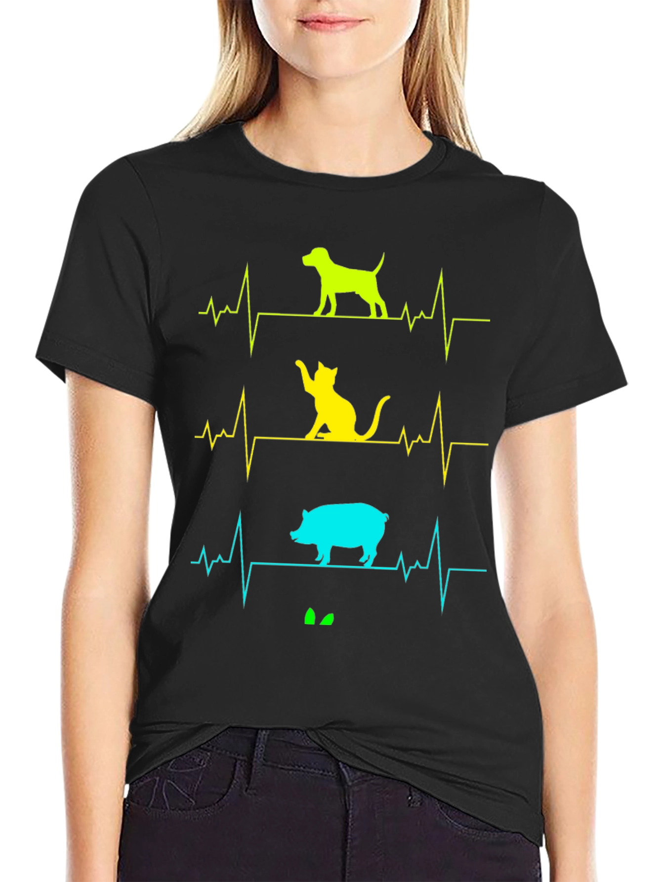 Animal Heartbeat T-Shirt - Dog Cat Pig Graphic Tee