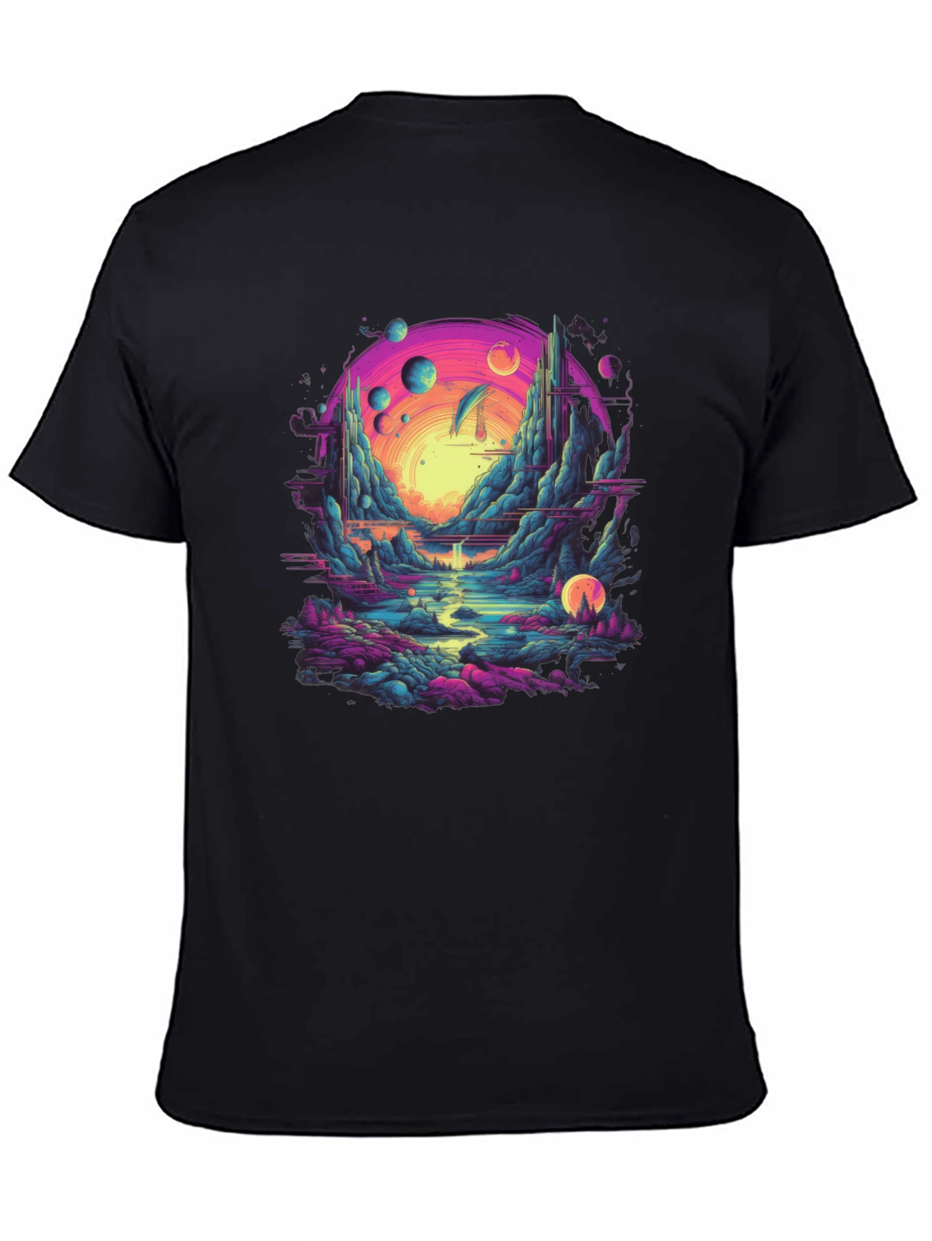 Surreal Landscape Graphic Tee - Black Cotton Blend