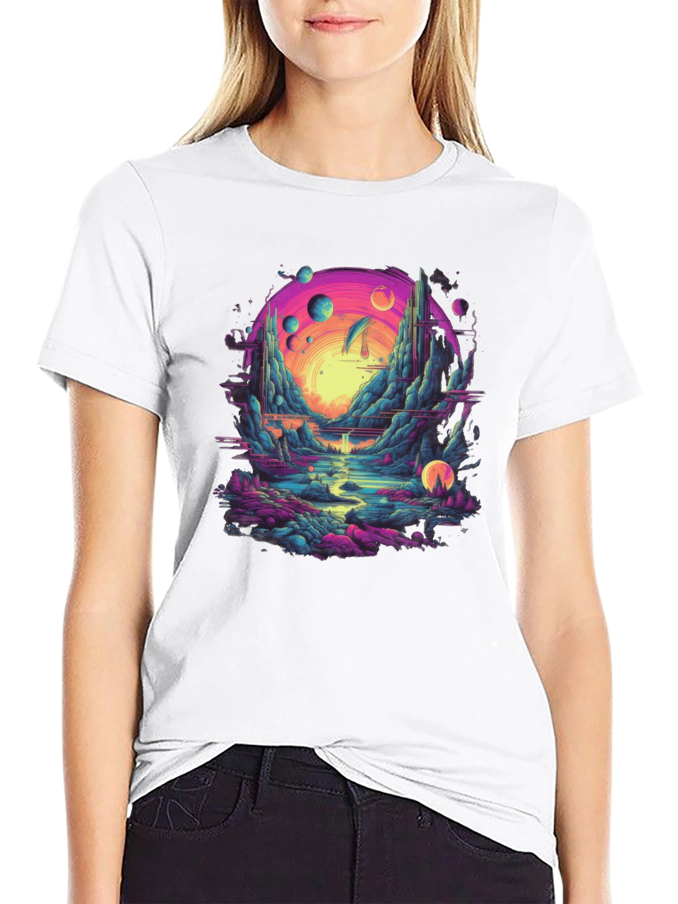 Surreal Landscape Graphic Tee - Black Cotton Blend