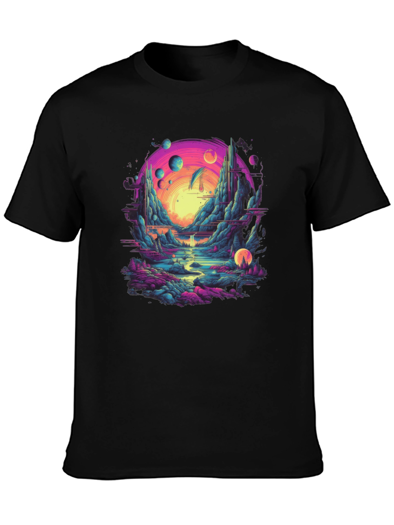 Surreal Landscape Graphic Tee - Black Cotton Blend