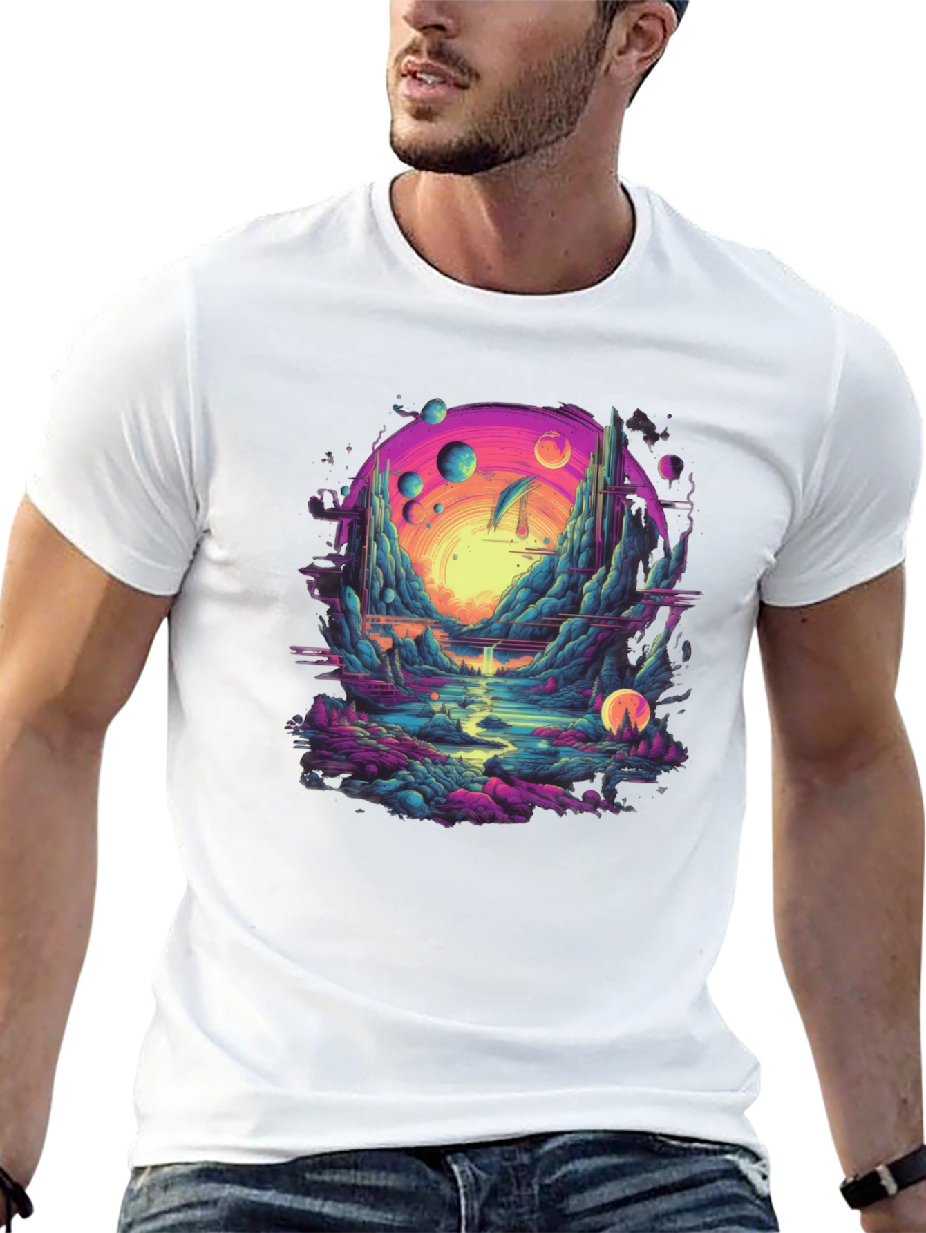Surreal Landscape Graphic Tee - Black Cotton Blend