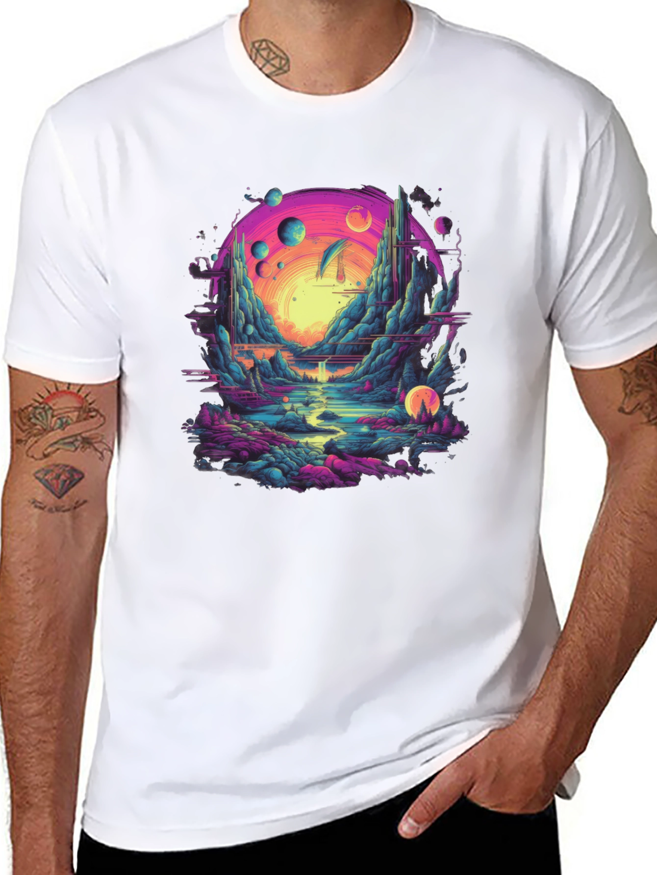 Surreal Landscape Graphic Tee - Black Cotton Blend