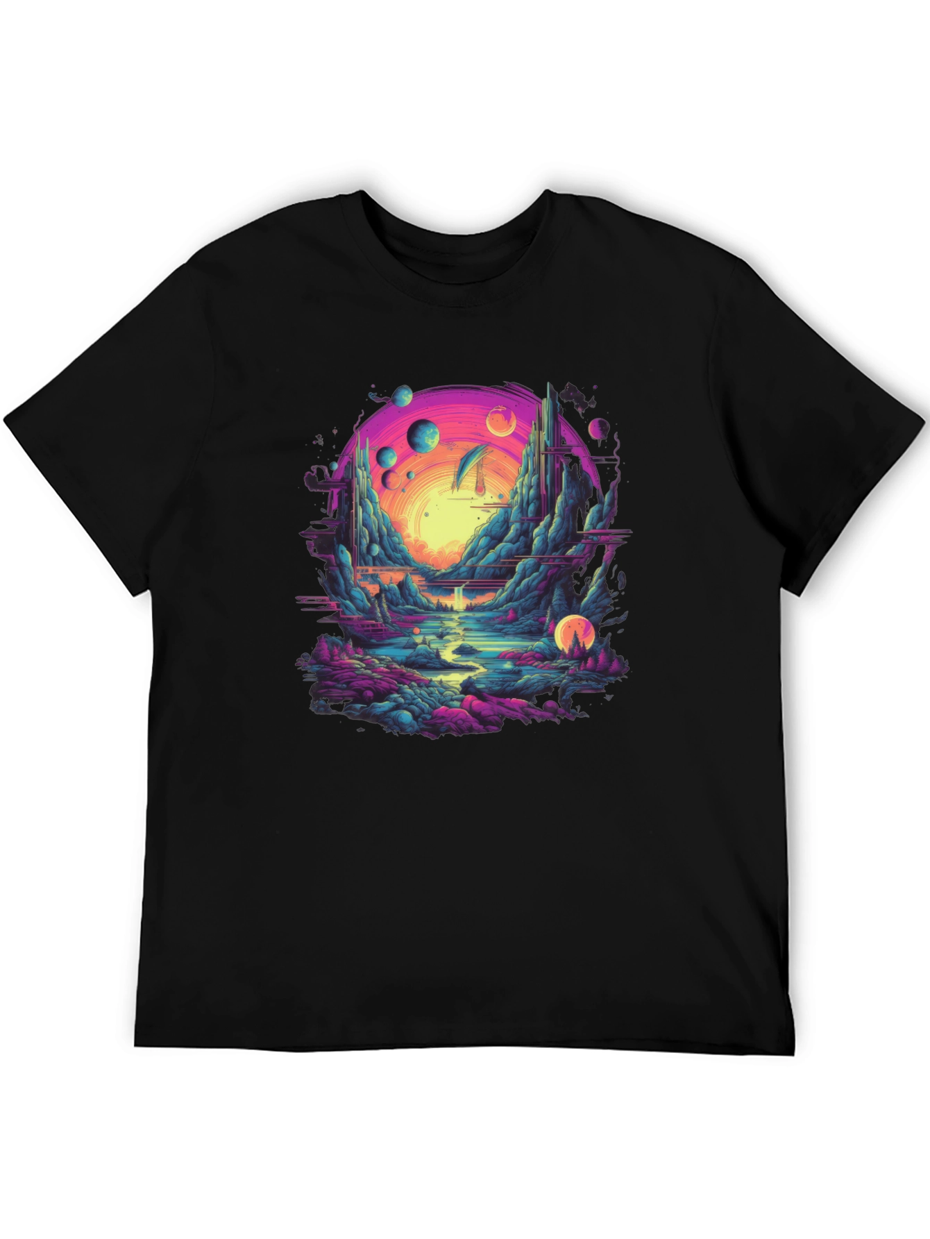 Surreal Landscape Graphic Tee - Black Cotton Blend