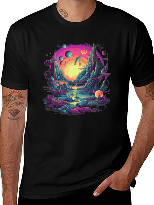 Surreal Landscape Graphic Tee - Black Cotton Blend