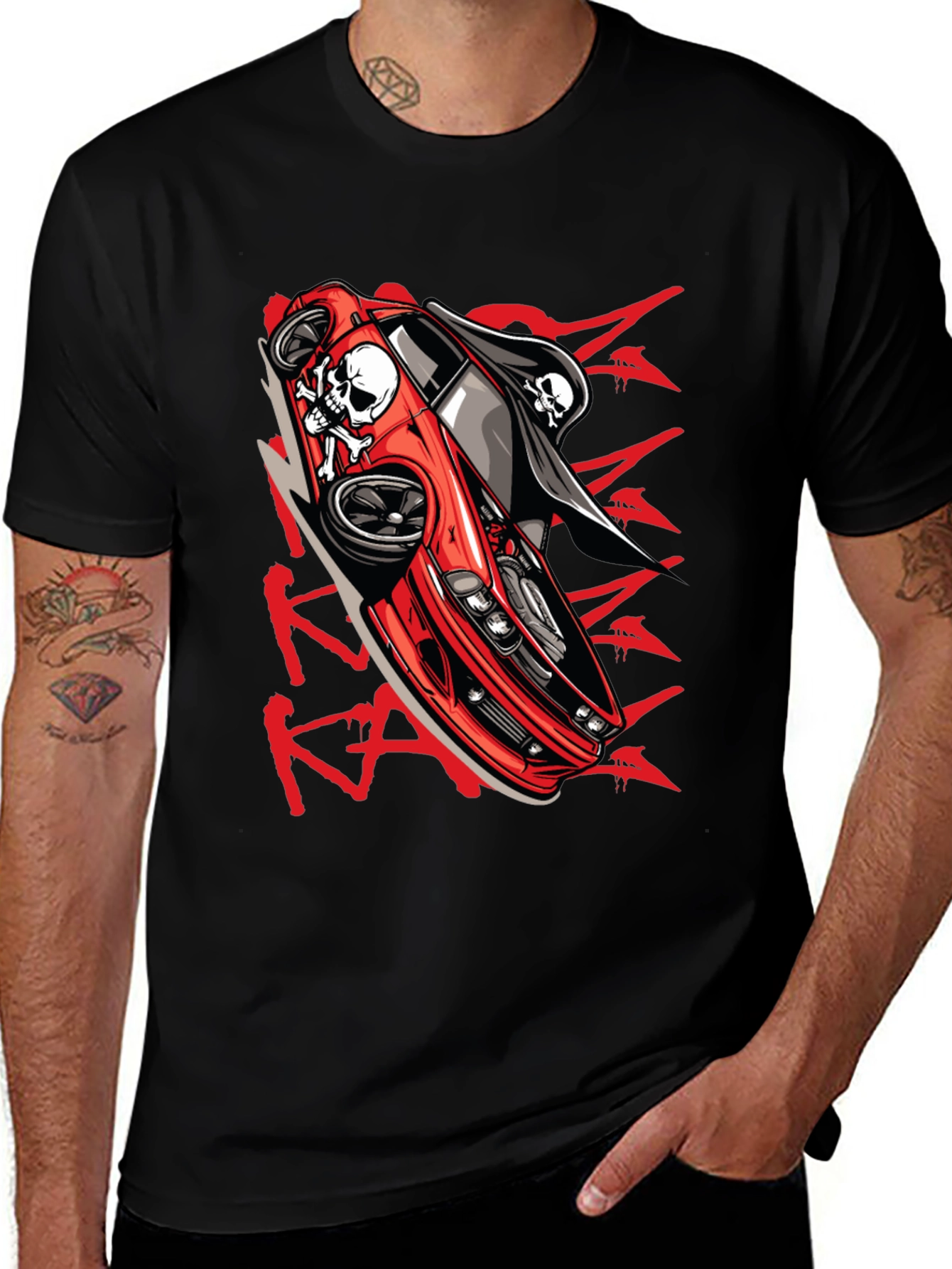 Skull Car Graphic T-Shirt - Edgy Streetwear