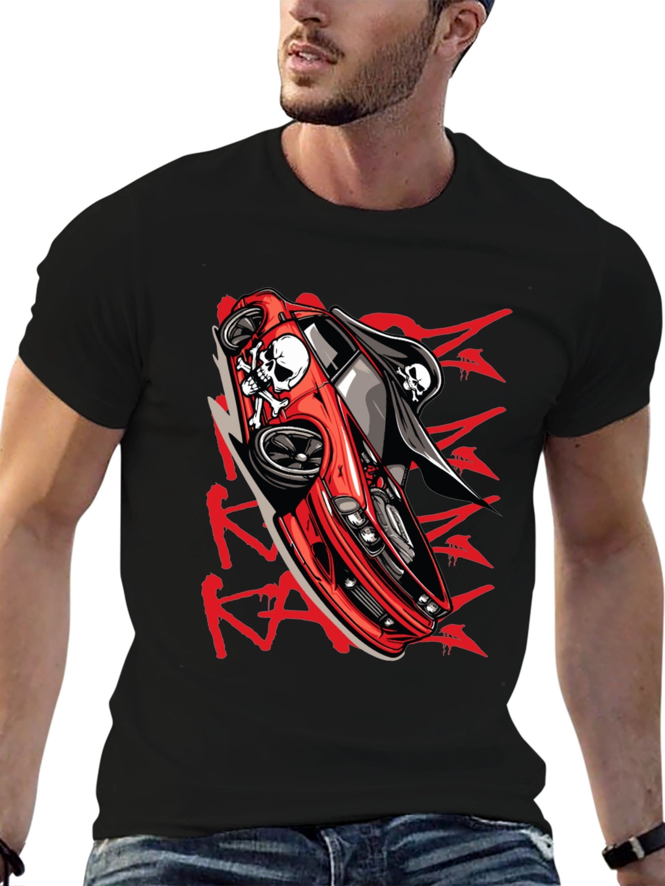 Skull Car Graphic T-Shirt - Edgy Streetwear