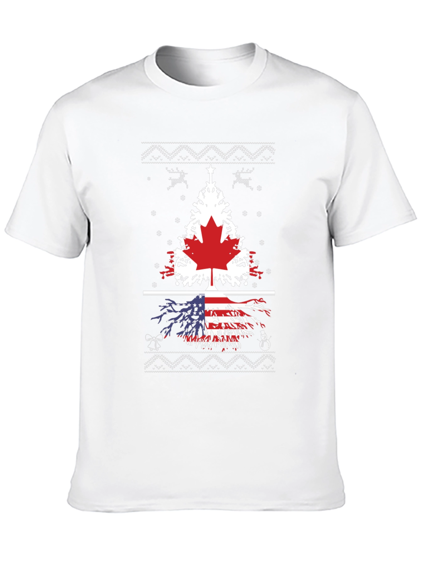 Canada USA Flag Tree Graphic Print Black T-Shirt