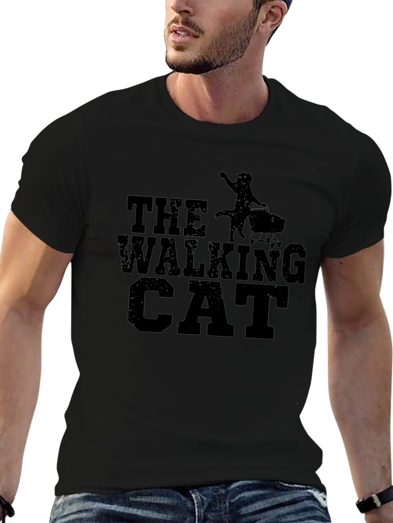 The Walking Cat T-Shirt Black Graphic Tee
