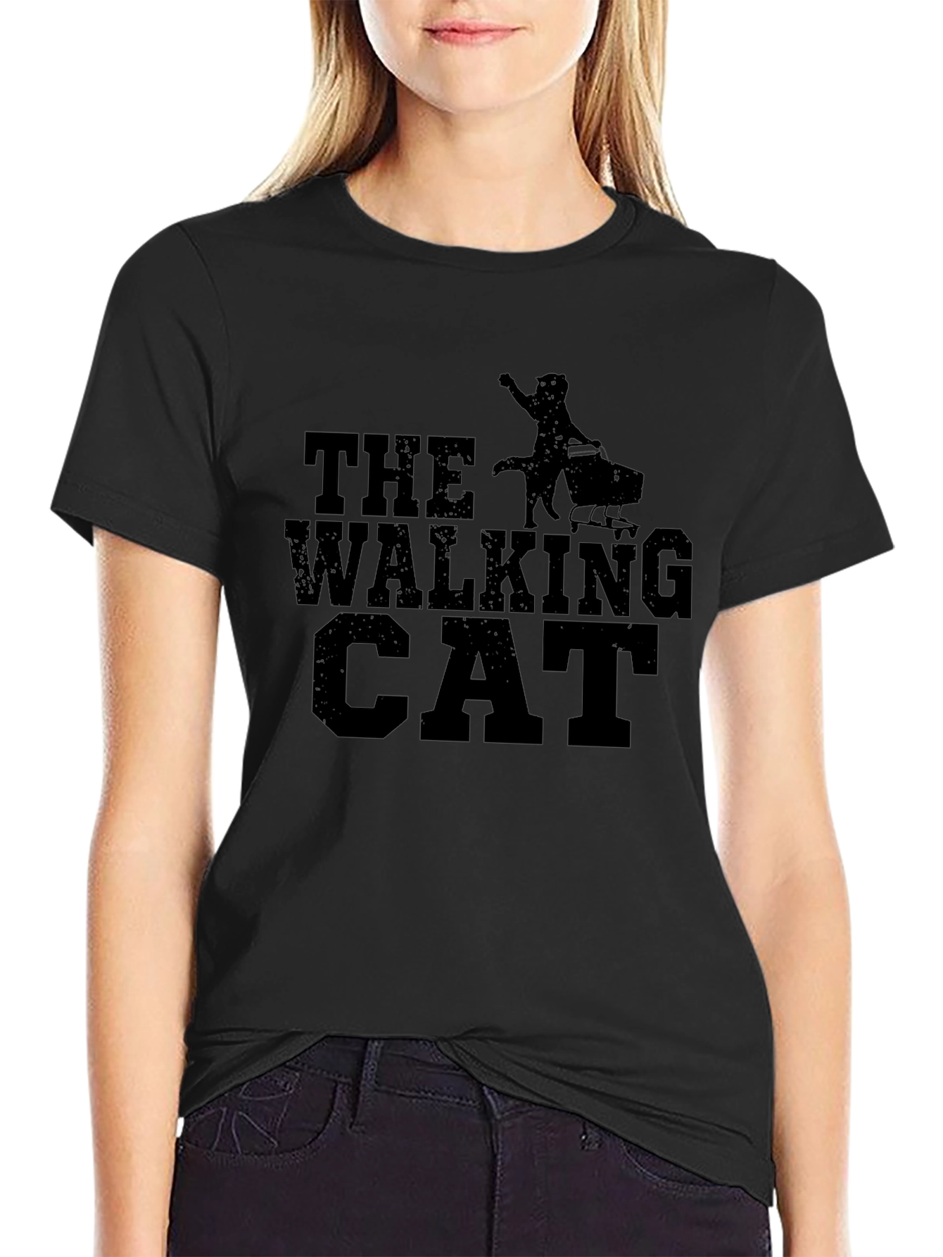 The Walking Cat T-Shirt Black Graphic Tee