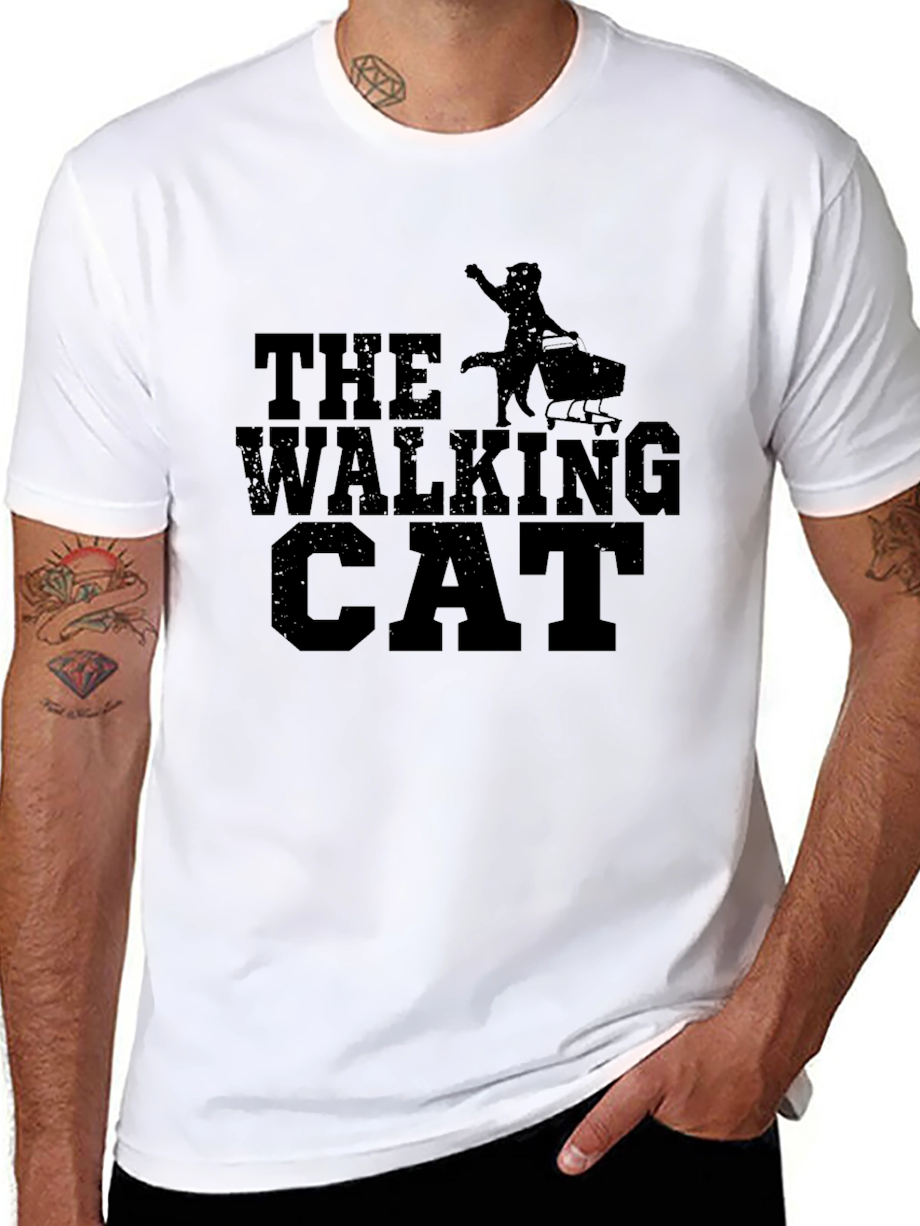 The Walking Cat T-Shirt Black Graphic Tee