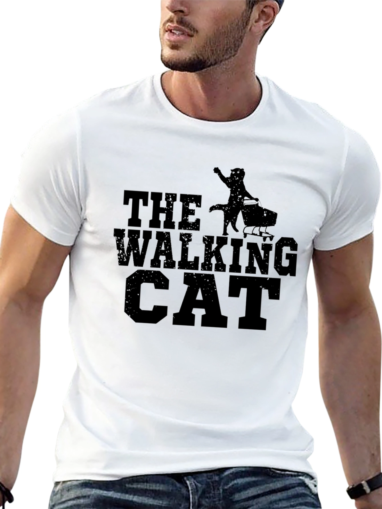 The Walking Cat T-Shirt Black Graphic Tee