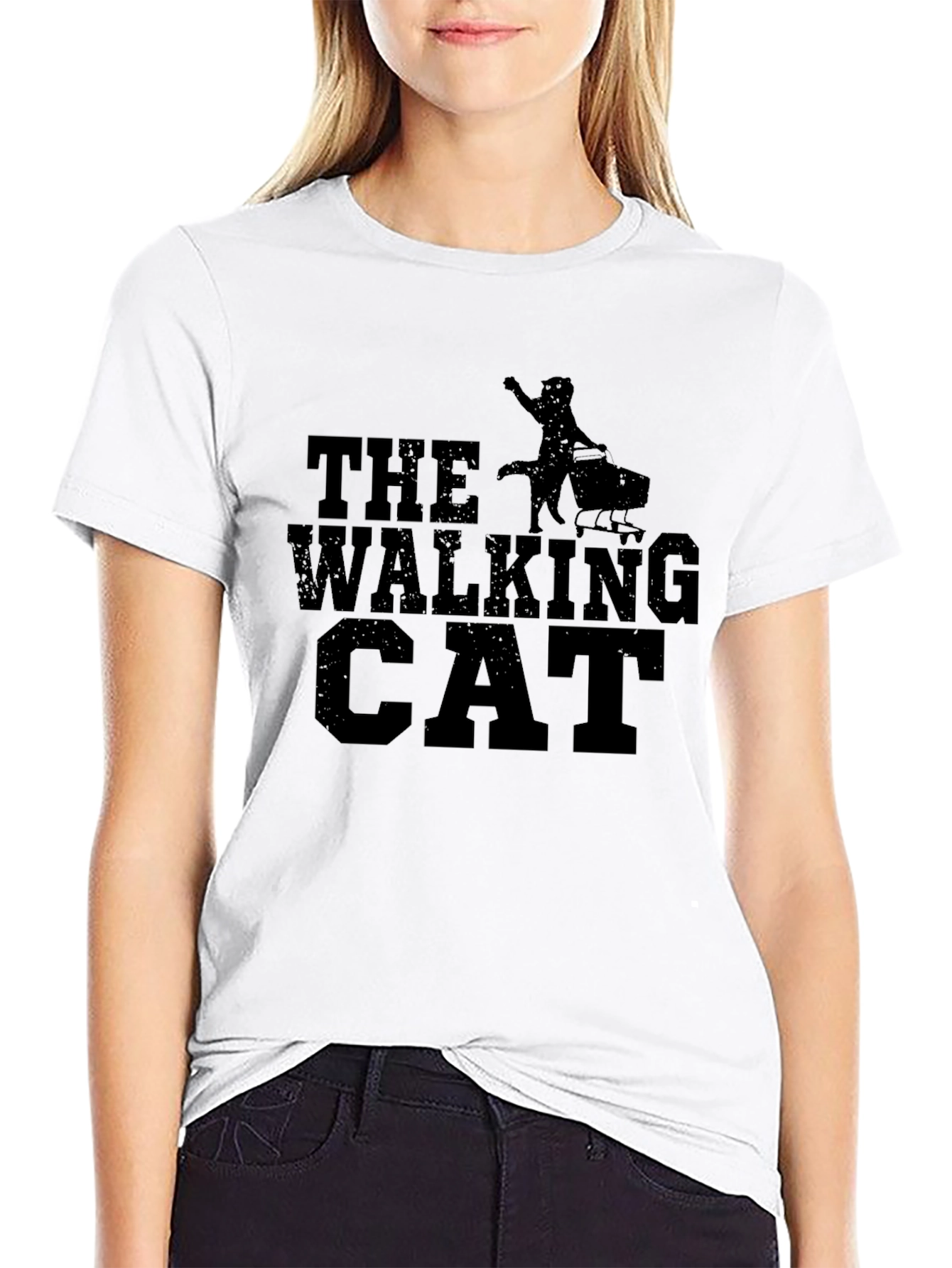 The Walking Cat T-Shirt Black Graphic Tee