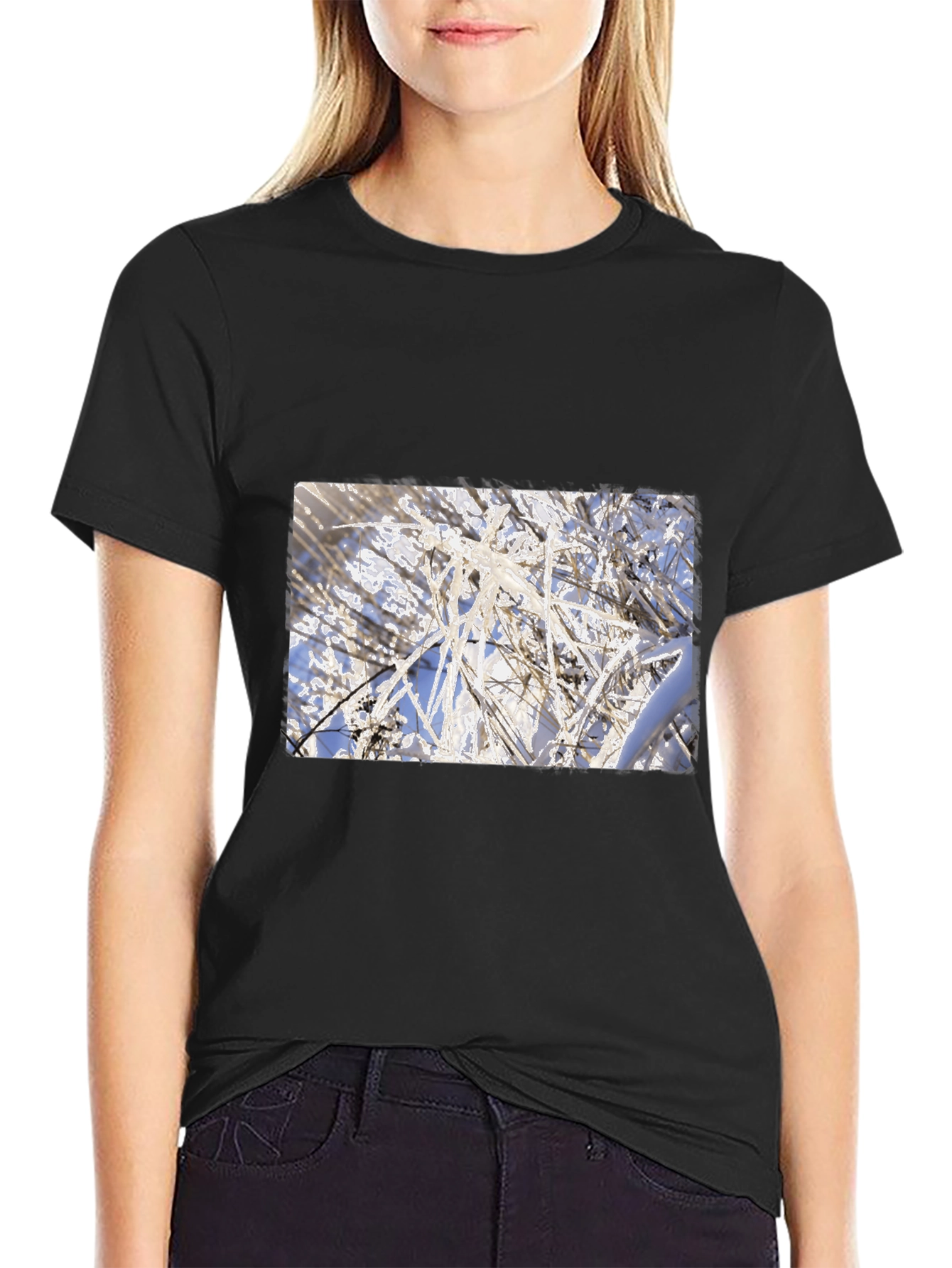 Winter Frost Graphic Tee - Soft Cotton Blend Black