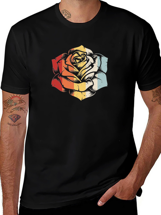 Retro Rose Graphic T-Shirt - Vintage Style Floral Tee