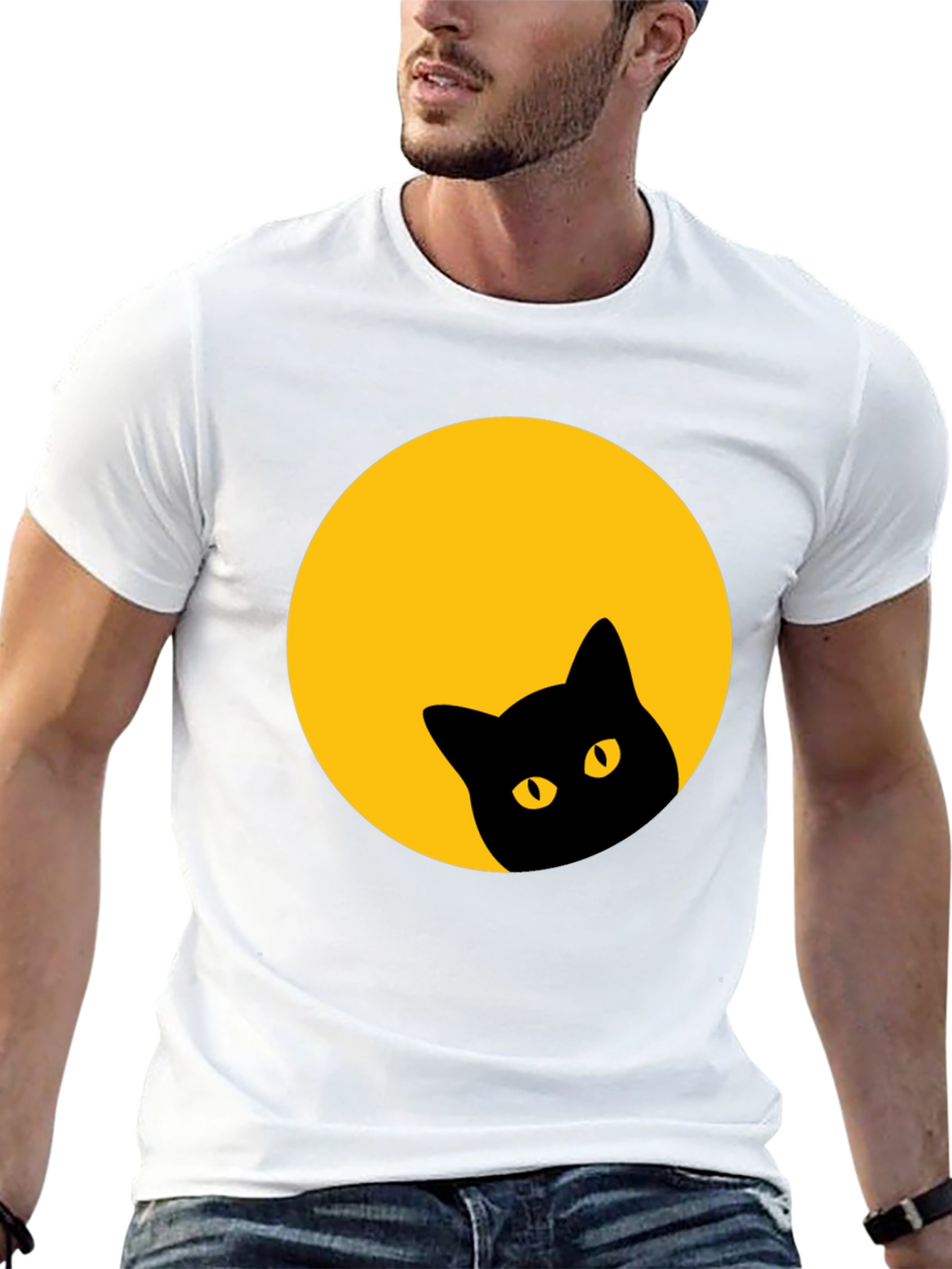 Black Cat Peeking Moon Tee