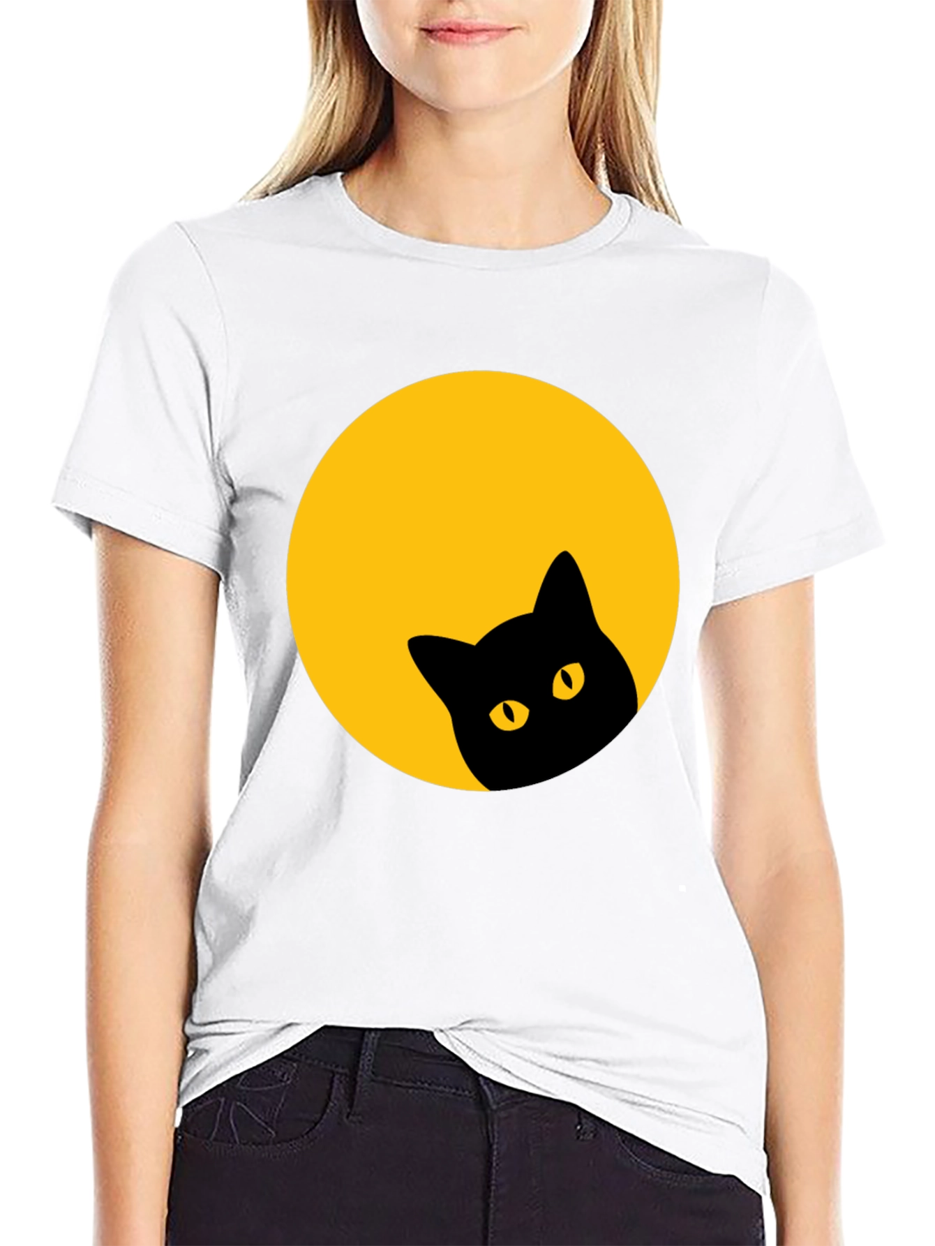 Black Cat Peeking Moon Tee