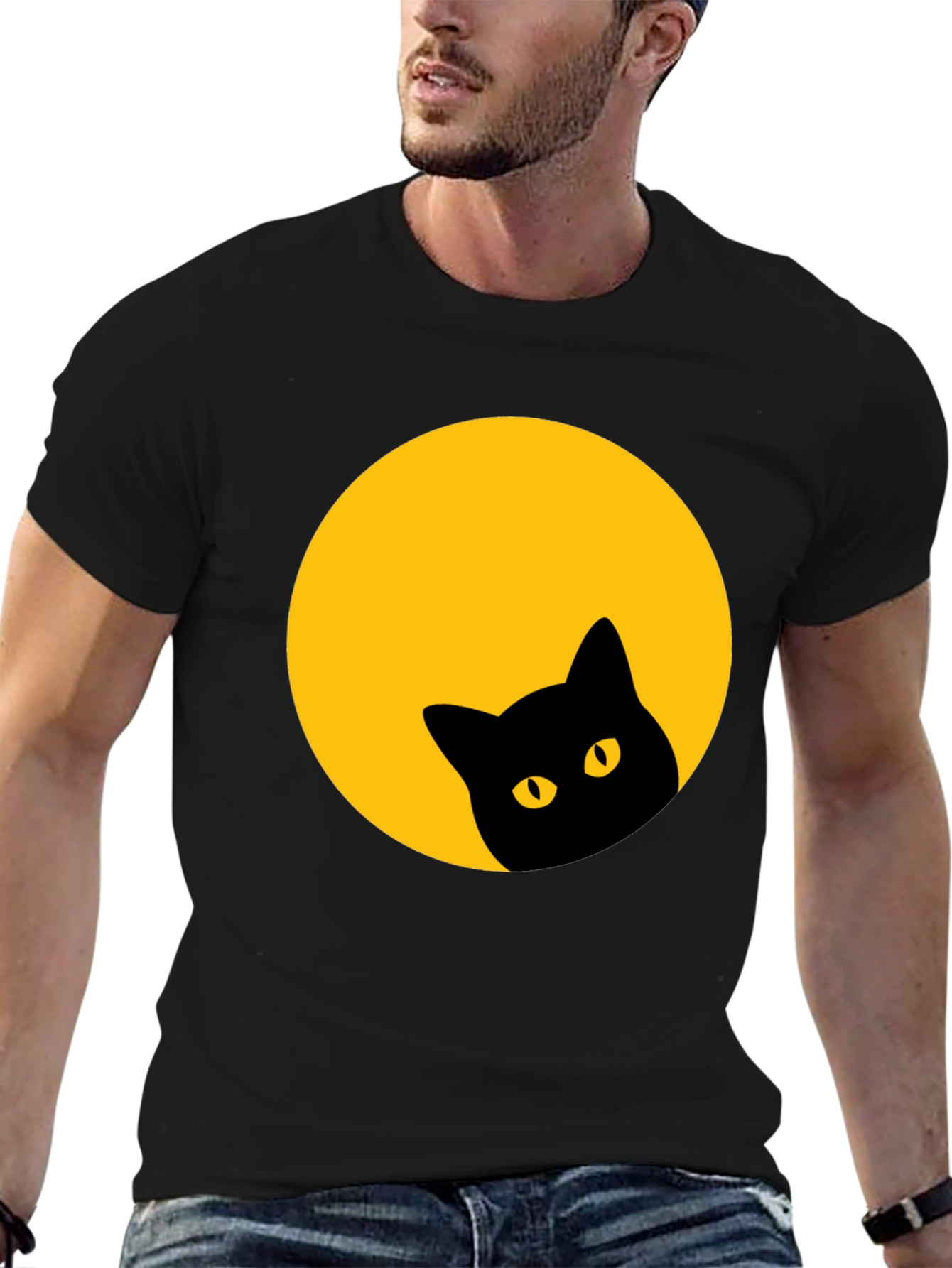 Black Cat Peeking Moon Tee