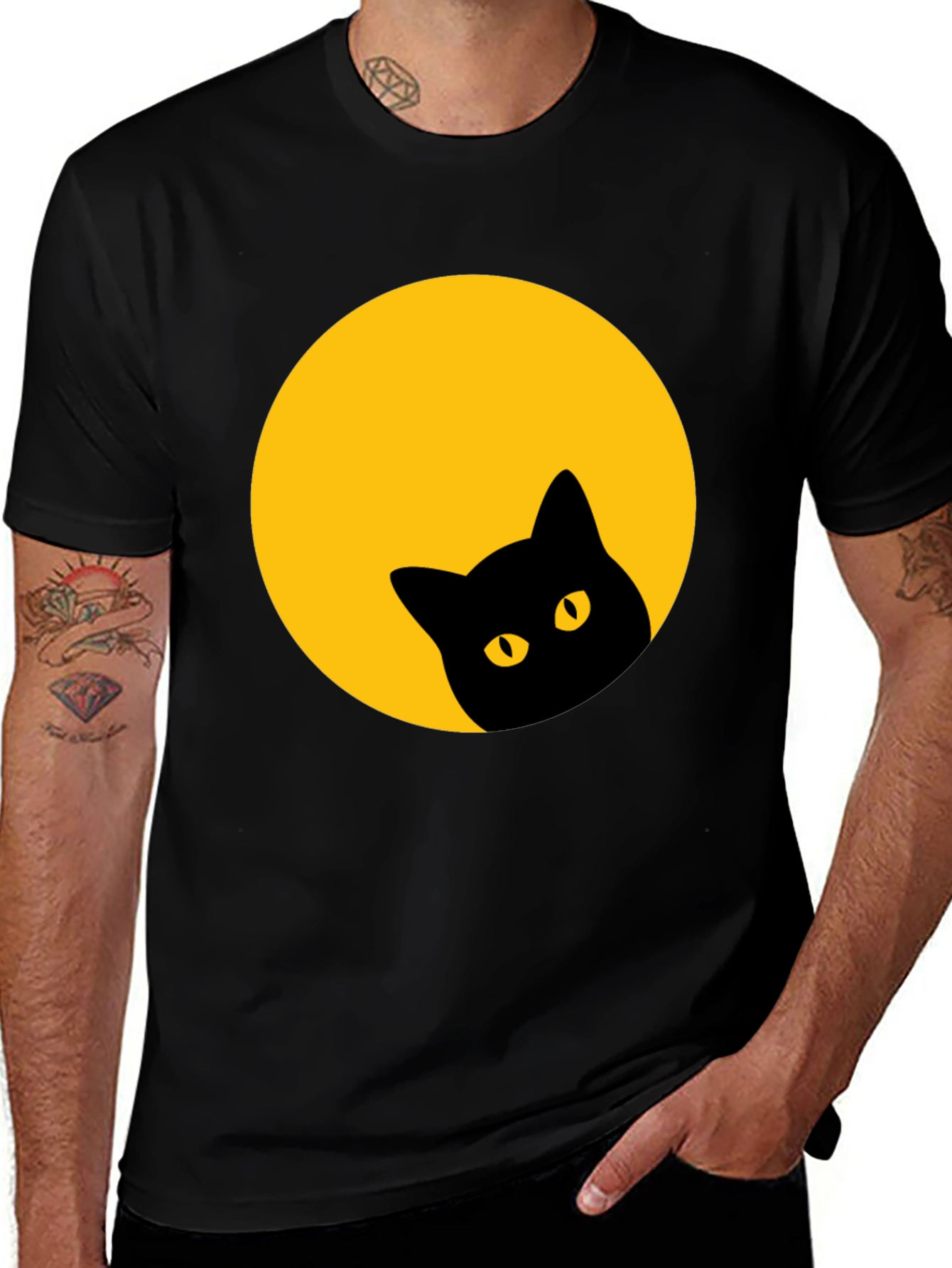 Black Cat Peeking Moon Tee