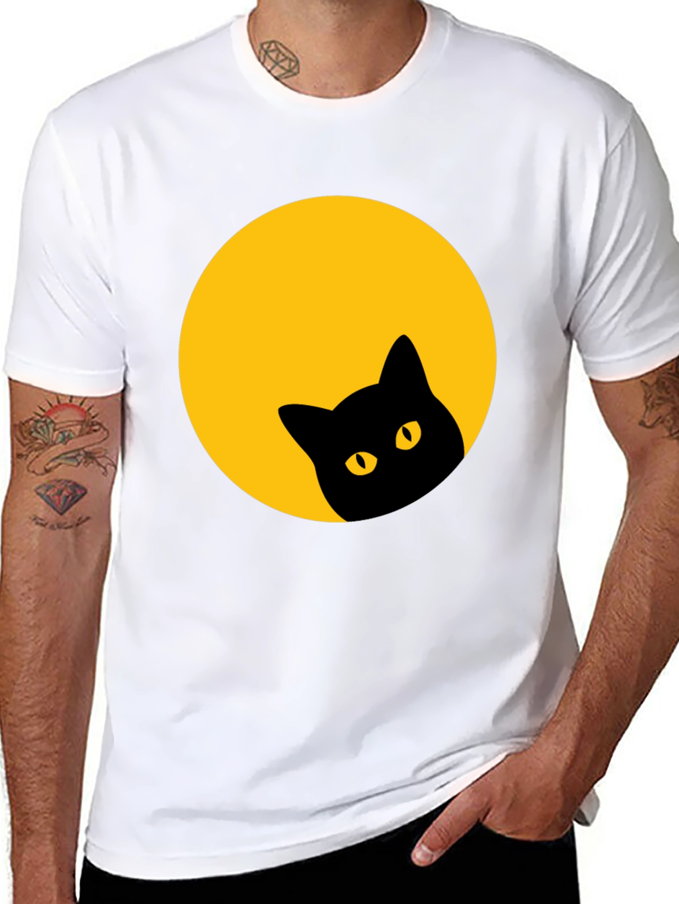 Black Cat Peeking Moon Tee