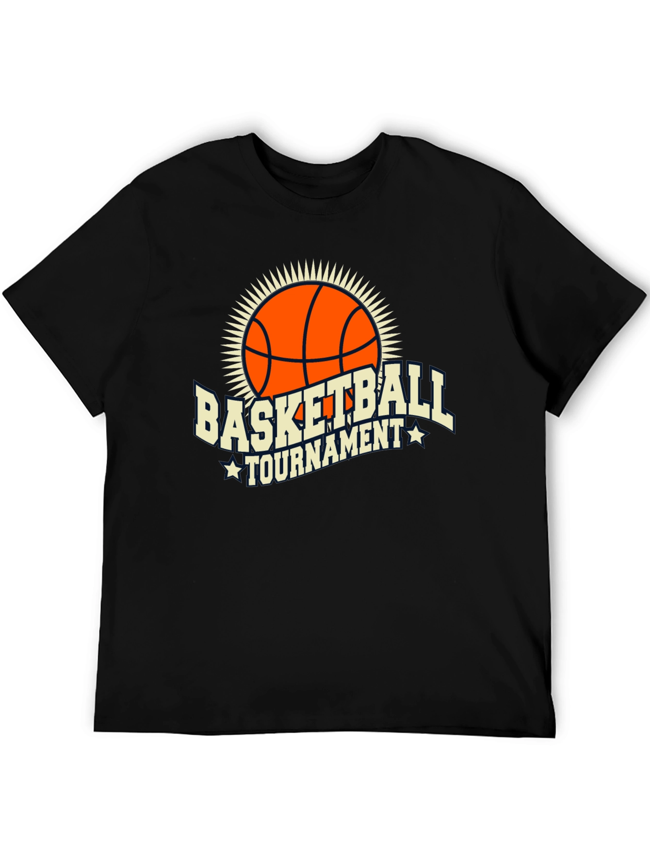 Basketball Tournament Graphic Tee - Black Cotton T-Shirt