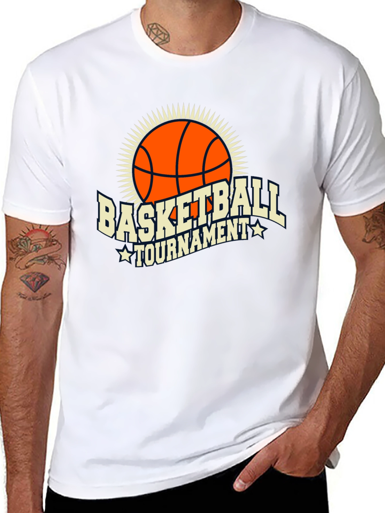 Basketball Tournament Graphic Tee - Black Cotton T-Shirt