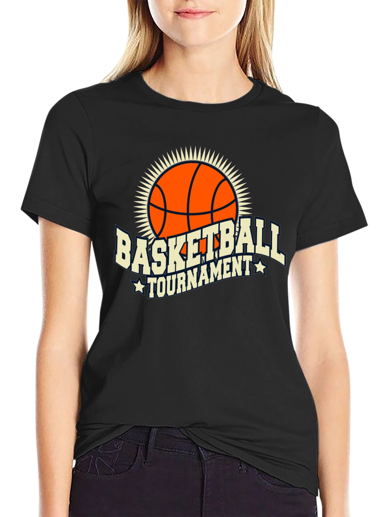 Basketball Tournament Graphic Tee - Black Cotton T-Shirt