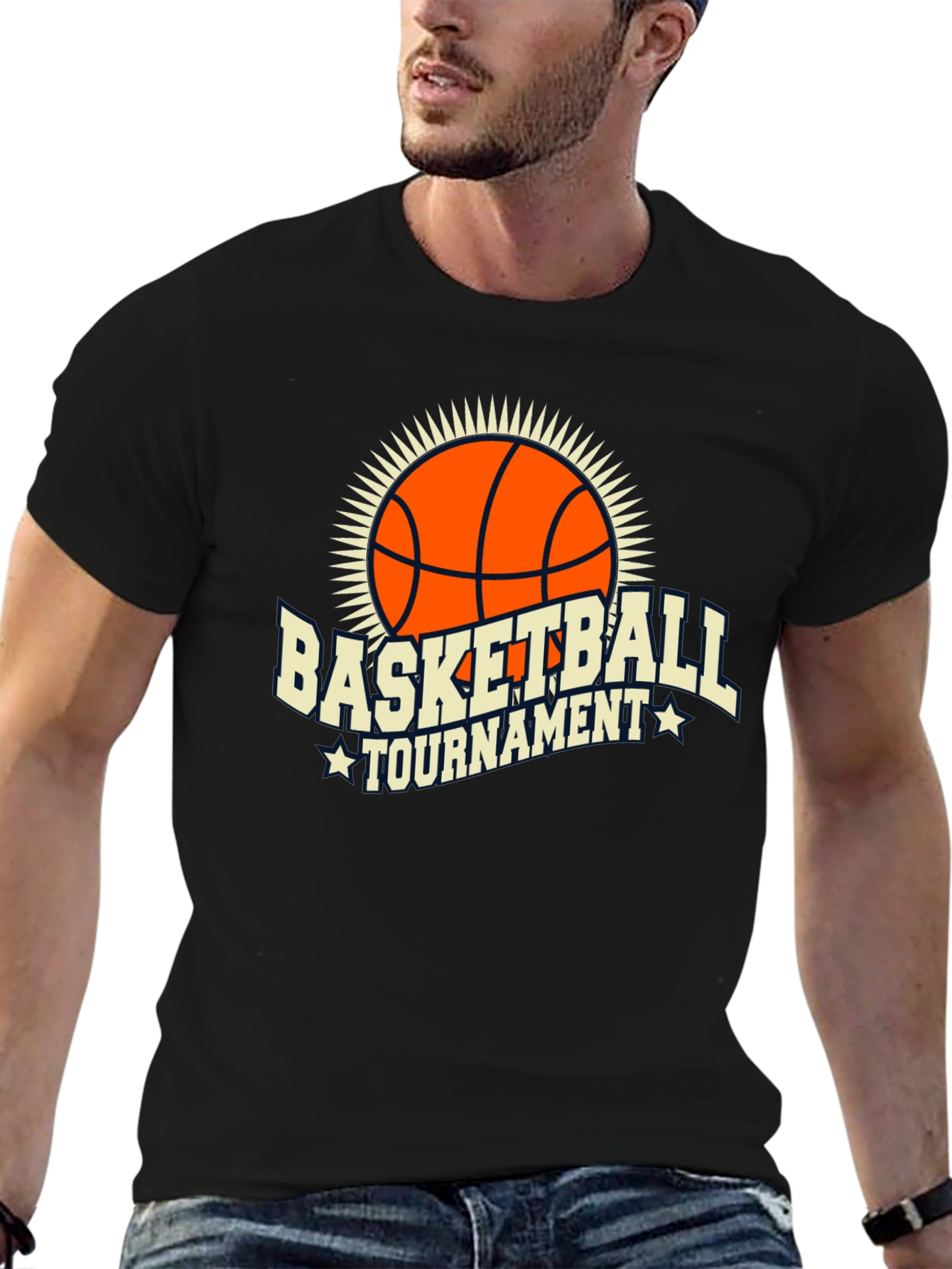 Basketball Tournament Graphic Tee - Black Cotton T-Shirt