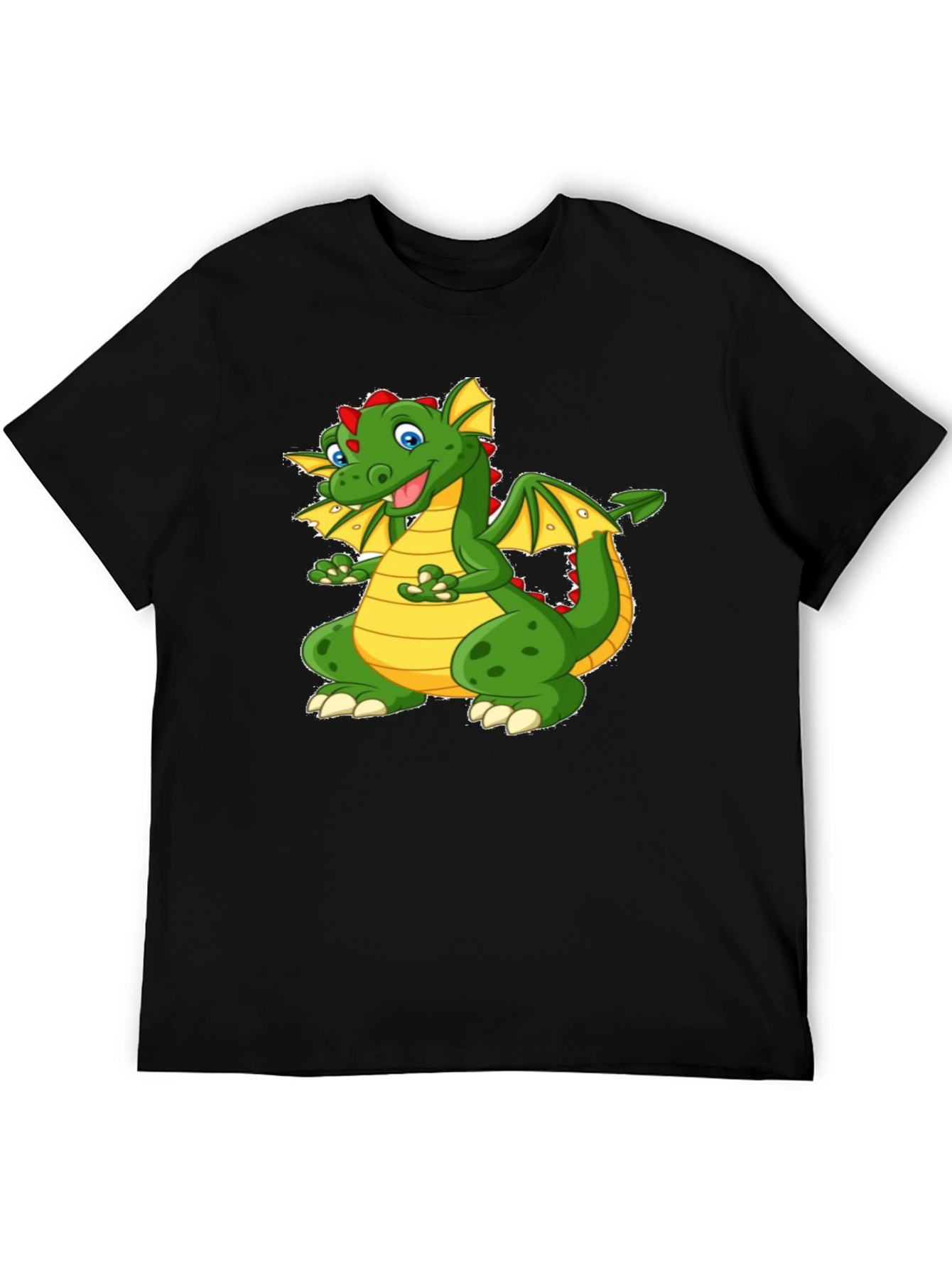 Cartoon Dragon Graphic Tee - Black Cotton T-Shirt