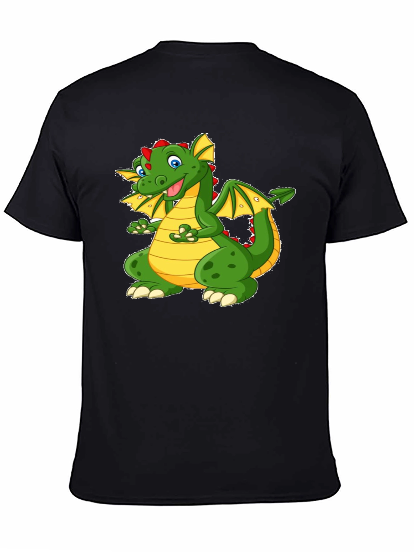 Cartoon Dragon Graphic Tee - Black Cotton T-Shirt